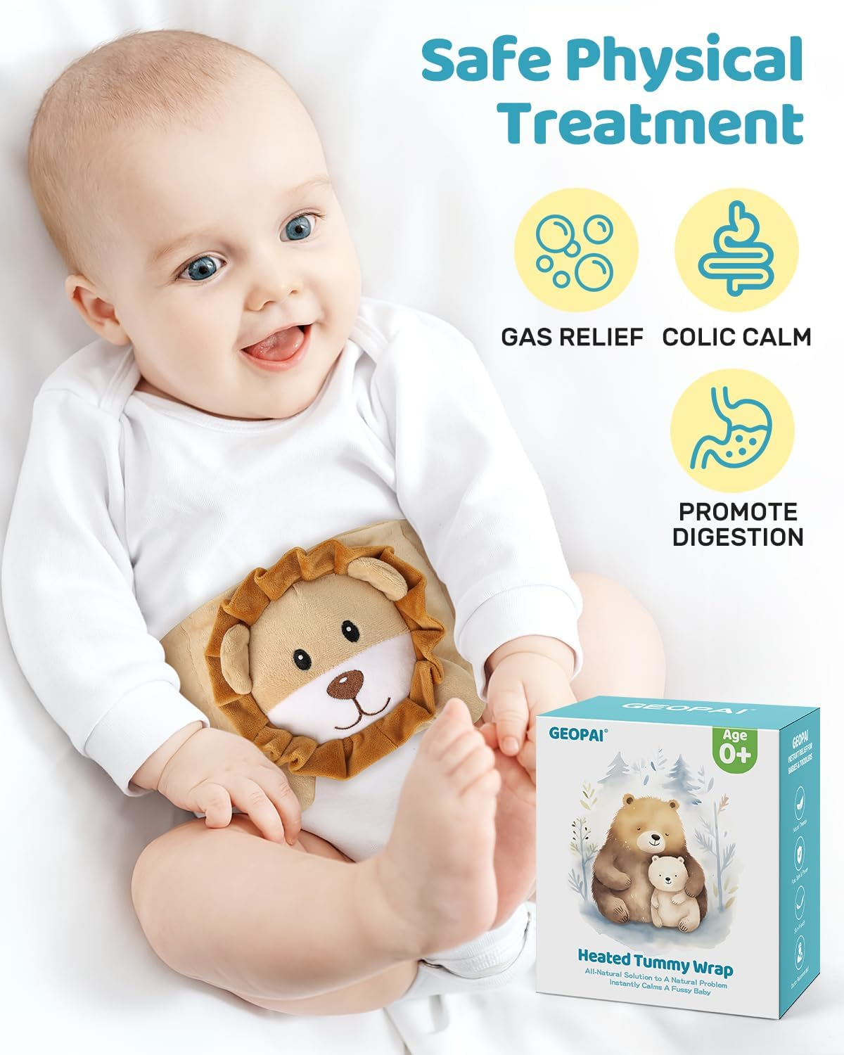 Baby Colic and Gas Relief, Flaxseed Heated Tummy Wrap for Newborns, Belly Relief by Soothing Warmth, Infants Swaddling Gripe Belt, Natural Relief Heating Pad for Upset Stomach in Toddlers, Lion image number 6