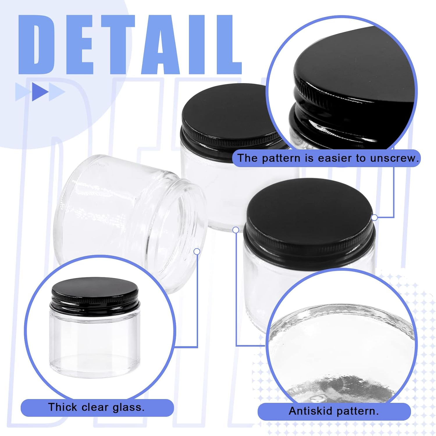 Glarks 15 Pack 2Oz Glass Jars with Lids, round Clear Glass Jars with Inner Liner and Black Lids for Storing Creams, Beauty Products, Cosmetic and Ointments - White image number 4