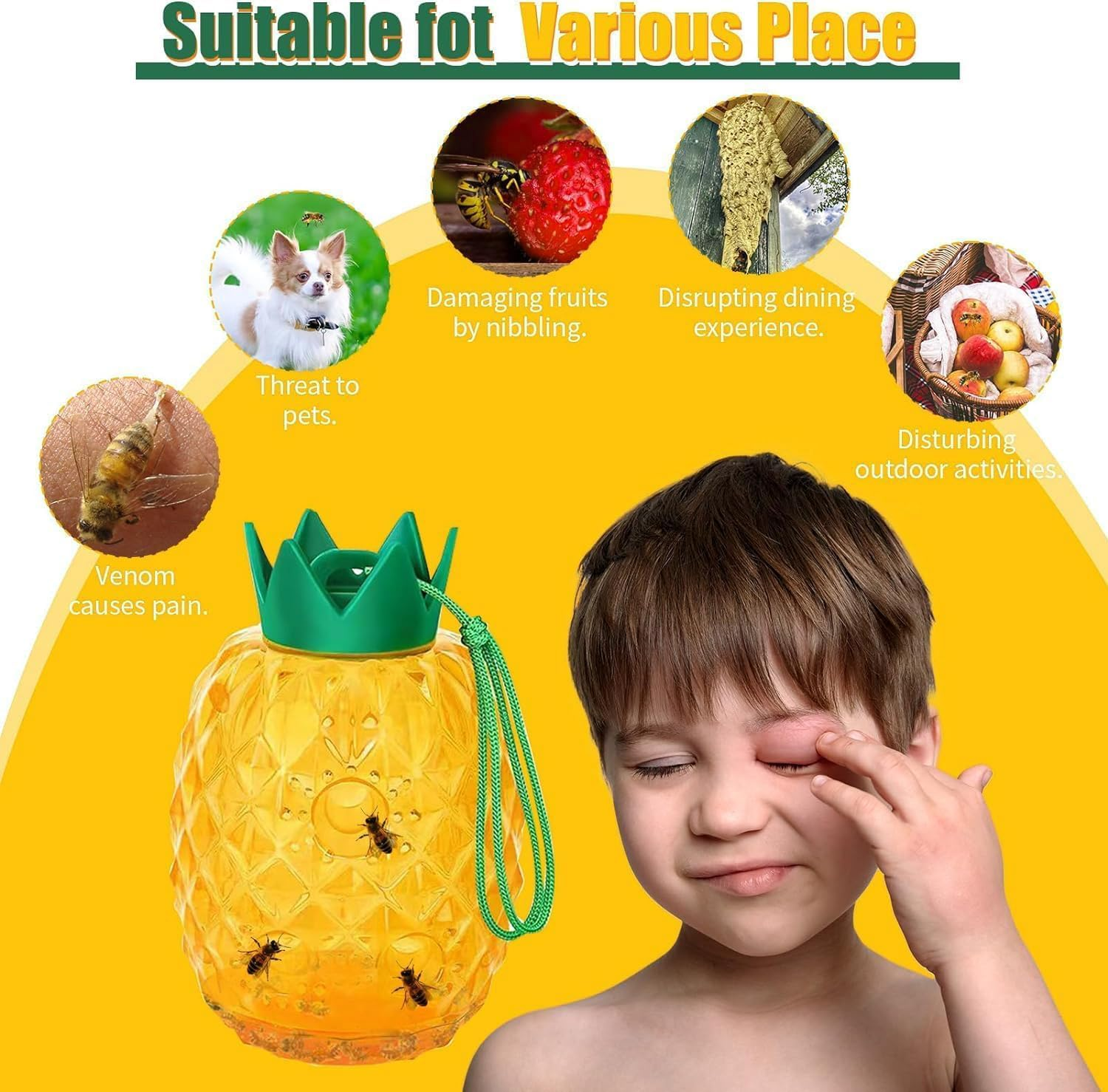 Wasp Trap Outdoor Hanging, 2Pack Bee Traps Catcher, Outdoor Hanging Non-Toxic Reusable Hornet Yellow Jacket Trap Hanging image number 2