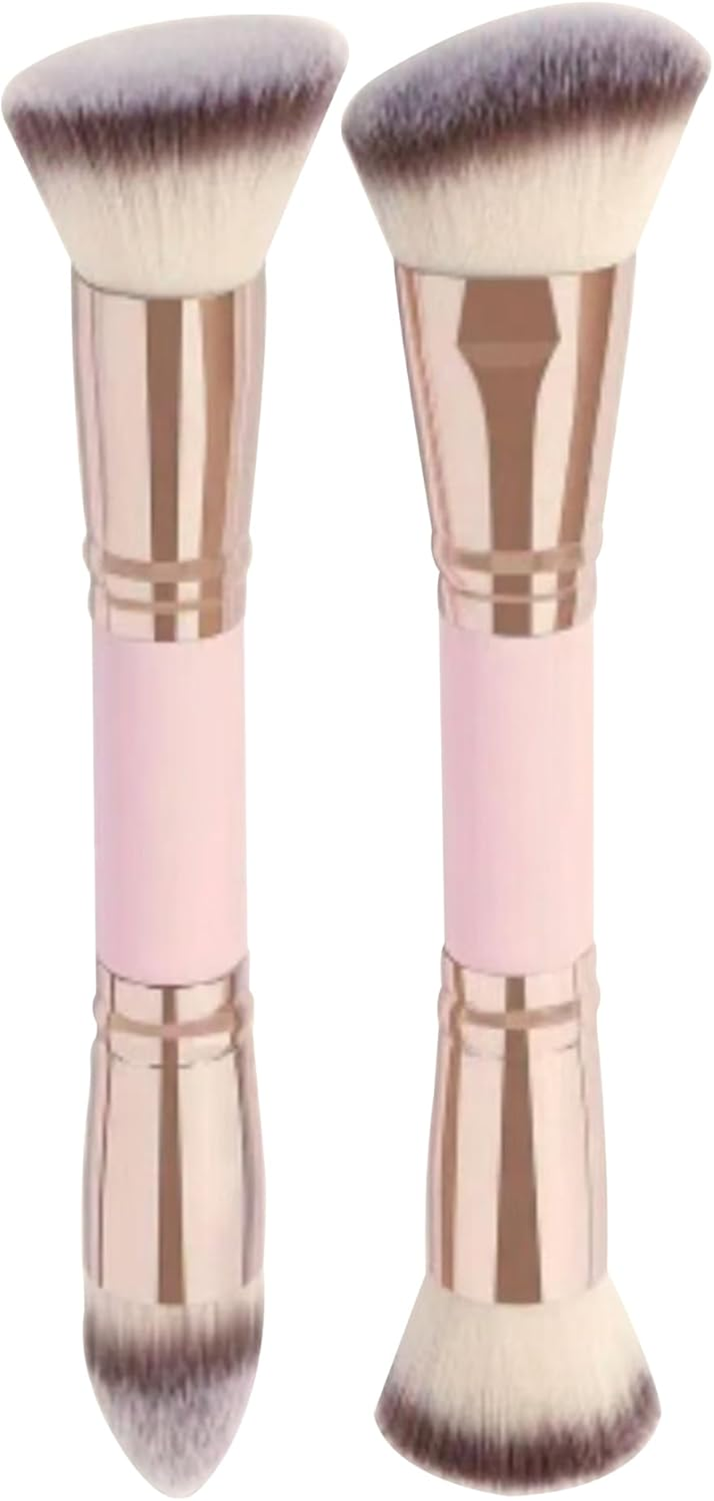 Foundation Makeup Brushes, 2Pcs Premium Double-Ended Makeup Brush (Flat/Angled/Angled Round/Tapered Top) for Buffing Liquid, Cream, Powder, Blending Contour Face Brush(Pink） image number 3