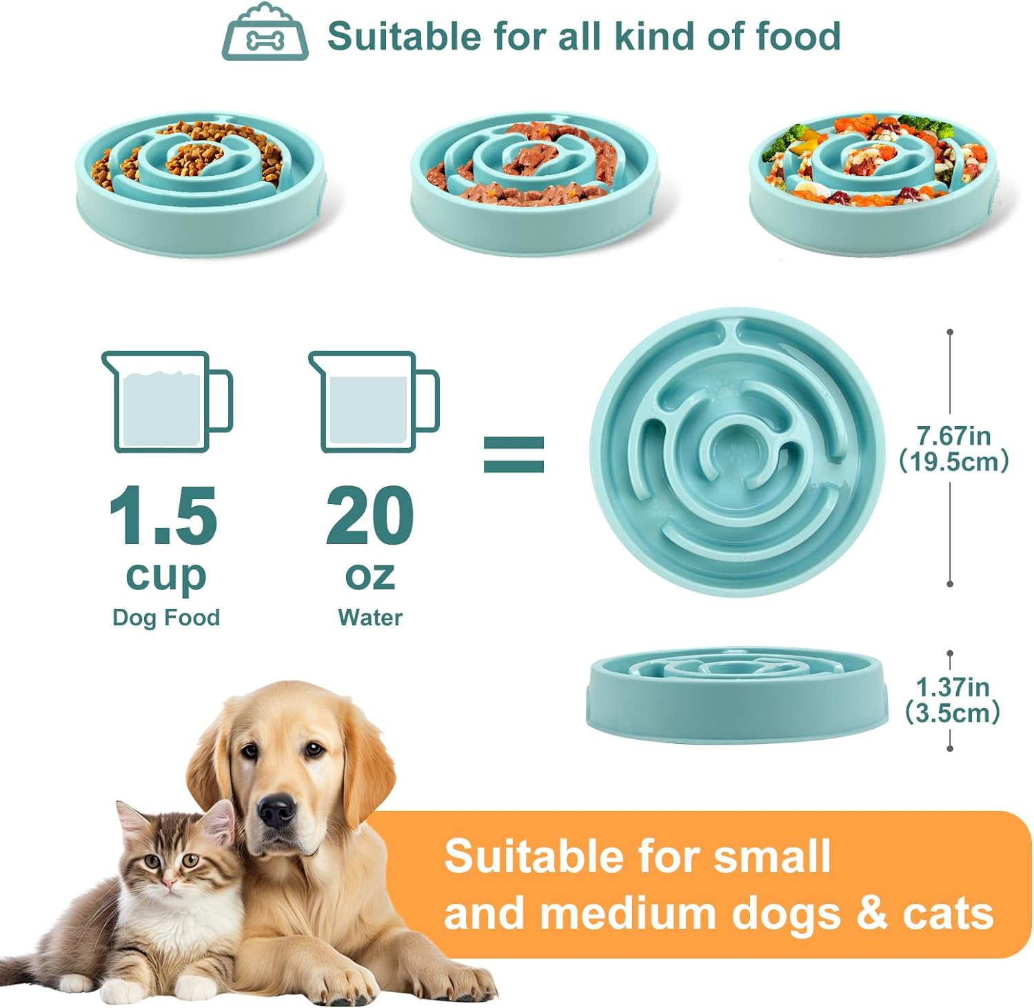 Slow Feeder Dog Bowl, Anti-Choking Puzzle Feeding Bowl for Dry, Wet and Raw Food, Slow down Eating, Prevents Overeating, Puppy Training, Maze Dog Dishes for Small Medium Breeds Cats Pets image number 1