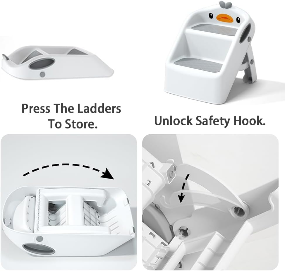 Toddler Step Stool,Folding Bathroom Stool,Potty Training Footstool,Non-Slip Ladder,Cartoon Handwashing Steps,For Bathroom,Sink,Bedroom,Kitchen image number 2