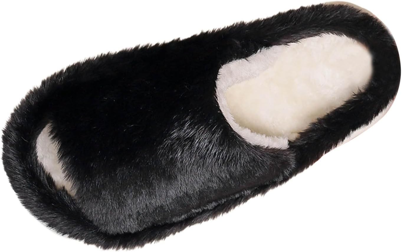 Fuzzy Fluffy Slippers for Women Cute Fur Open Toe Indoor Outdoor Slippers Soft Cozy Warm House Shoes Comfy Bedroom Slippers Adult