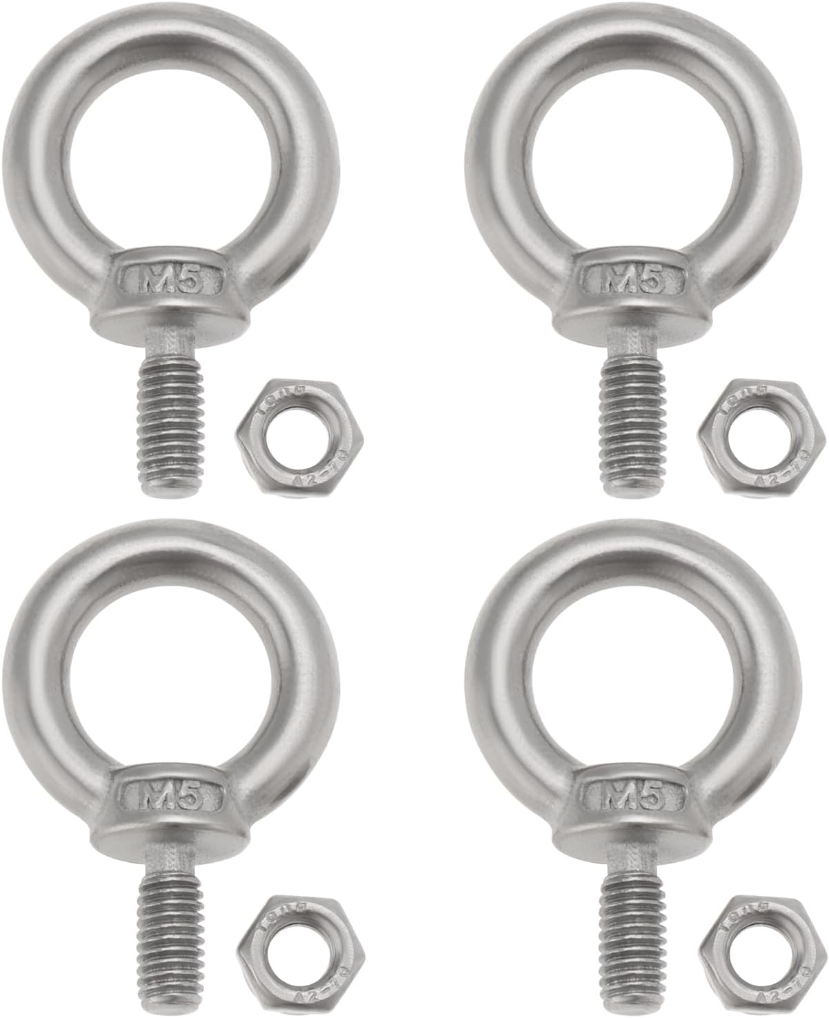 OTOTEC 4 Sets M5 Lifting Eye Bolts with M5 Lock Nuts 304 Stainless Steel Eye Bolt for Mechanical Equipment Electric Power Marine Transportation image number 5