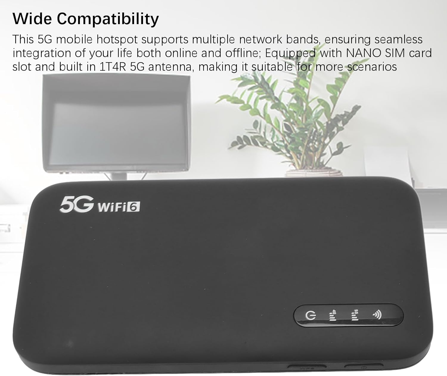 5G Wifi 6 Portable Hotspot Router with SIM Card Slot Supports 16 Devices 6100Mah Battery, LED Light Monitor, for Home and Travel Use