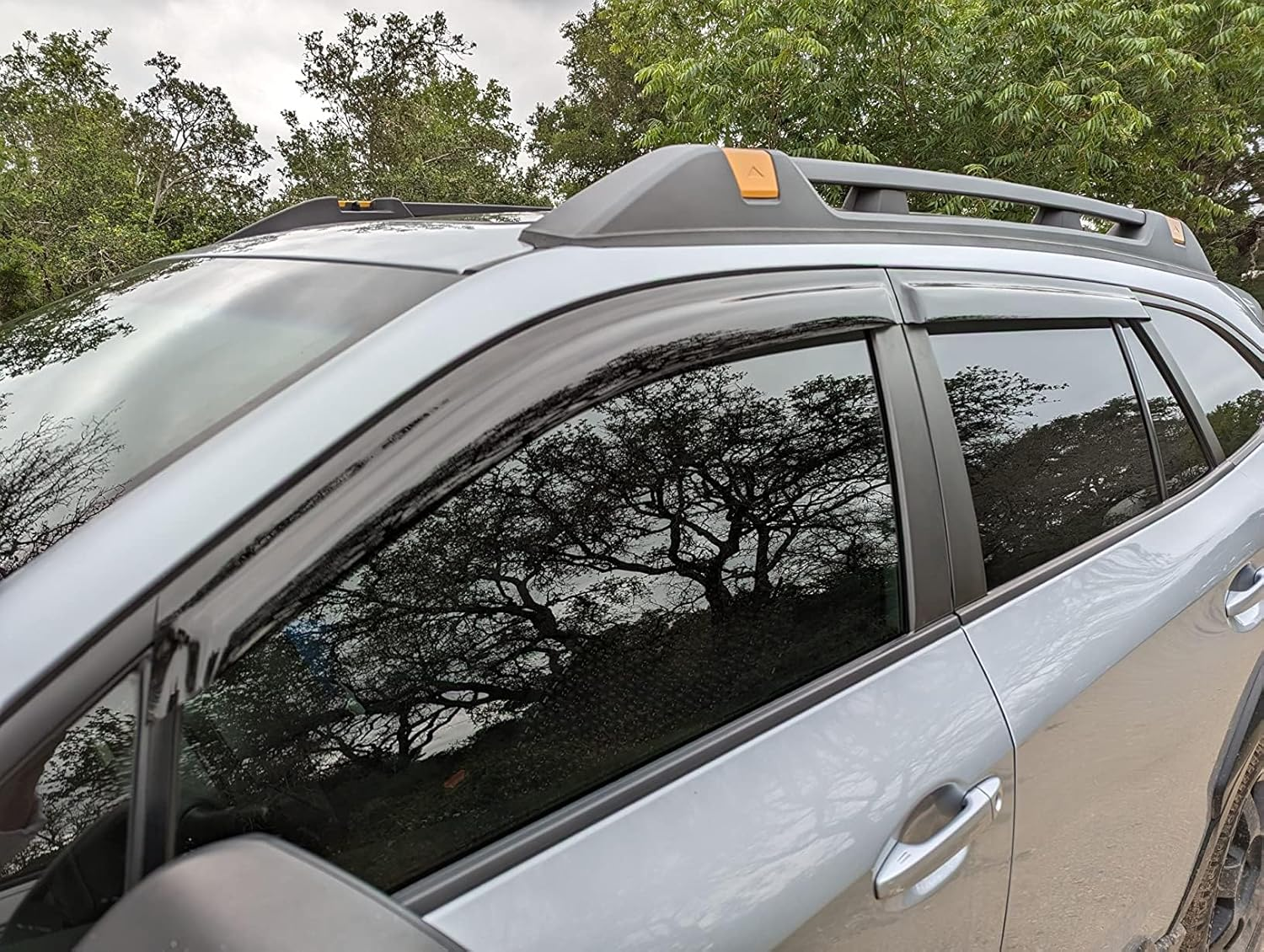 2020-2024 Tape-On Side Window Visor Deflectors for Subaru Outback Premium Limited Touring Dark Tinted Rain Guards 2021 2022 2023 image number 1