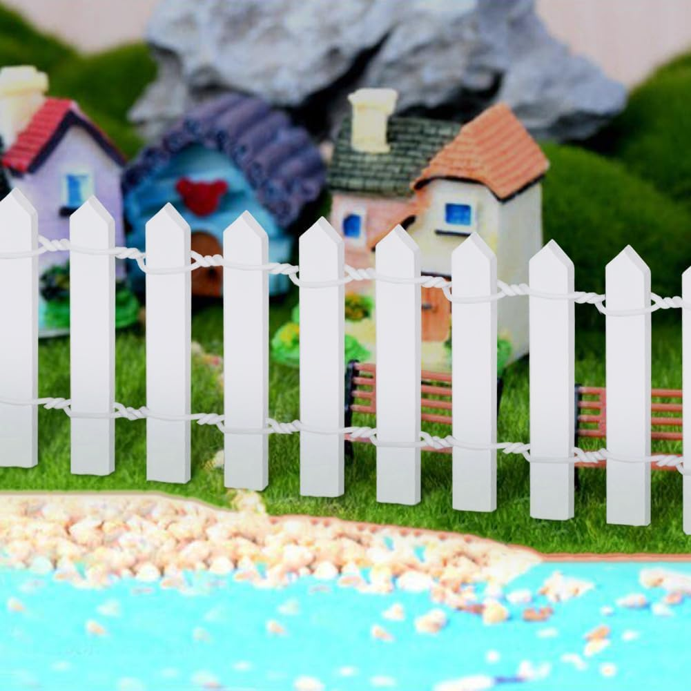 Miniature Wood Picket Garden Fence, 2Piece Wood Picket Fence Garden Decorative Fence,Miniature Fairy Garden Fence Wooden Decorative Ornament Fences,Garden Ornament Wooden Picket Fences,White