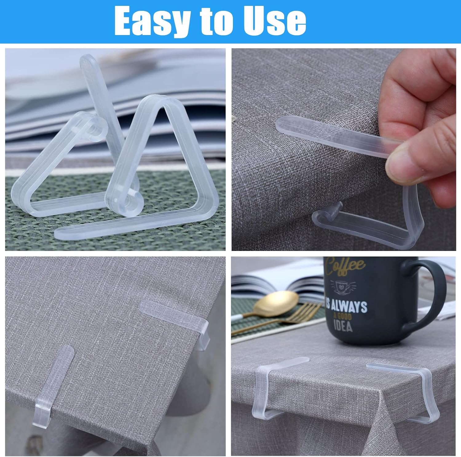 Kitnish 16PCS Transparent Plastic L-Shape Tablecloth Clips, 11X15 Cm, Modern, Ideal for Indoor Dining, Outdoor Picnics, Weddings, Buffets, Backyard BBQ image number 4