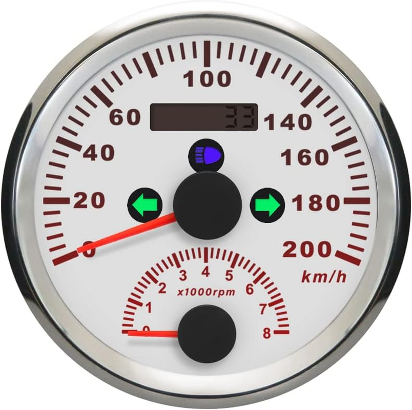 ELING 85Mm GPS Speedometer 0-200Km/H with Tachometer 0-8000RPM 12V with Backlight for Racing Motor Van (Black+Stainless Steel)