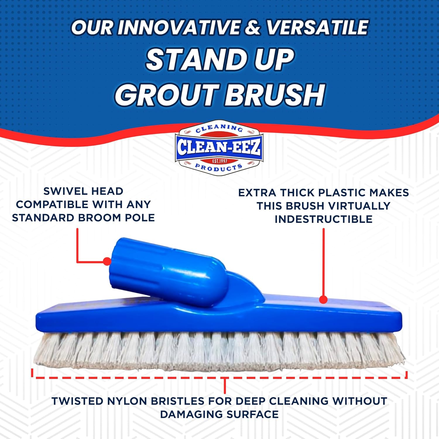 Clean-Eez Grout Brush Combo Kit - Stand up & Handheld V-Shaped Brushes with Curled Bristles - Easy Grout Cleaning without Bending - Perfect for Tile, Showers & Hard-To-Reach Spots - Durable image number 3