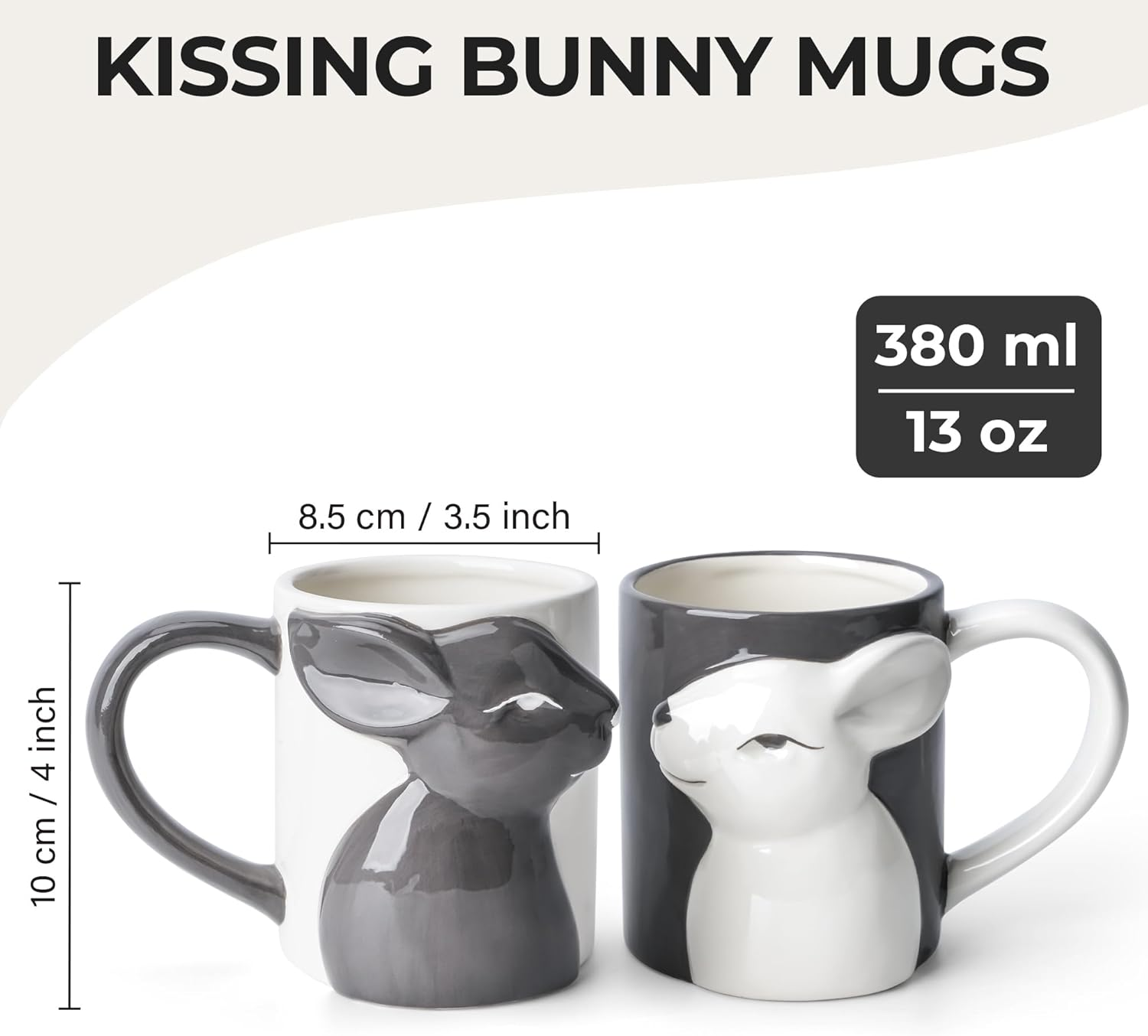 MIAMIO - Kissing Rabbit Mug Set of 2/400 Ml Coffee Mug for Couples/Ceramic Coffee Cup Set/Gifts for Women/Men for Birthday, Easter or Christmas - Microwave- and Dishwasher Safe image number 1