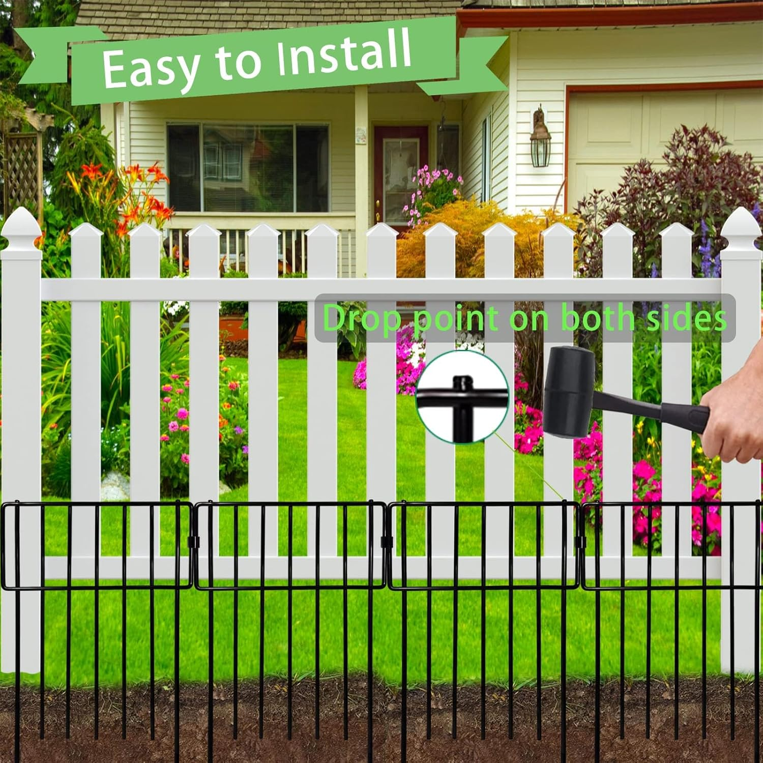 Thrivinest 10 Pack Animal Barrier, No Dig Decorative Fence, 17In(H) X10Ft(L) Rustproof Metal Small Garden Fence Border for Dogs Rabbits, Bottom Blocker for Outdoor Yard Patio image number 5