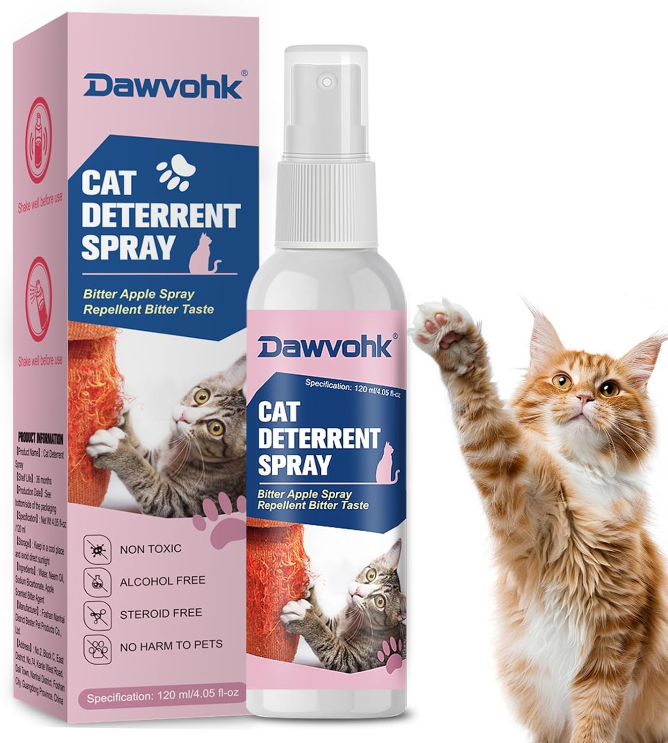 Dawvohk Cat Deterrent Spray, Natural Non-Scratch Spray, Non-Toxic Alcohol Free Formula, Safe Indoor & Outdoor Training Aid, for Dogs and Kittens, Curtains, Furniture, Sofas, Cushions, 120Ml/Pc (1PCS) image number 6