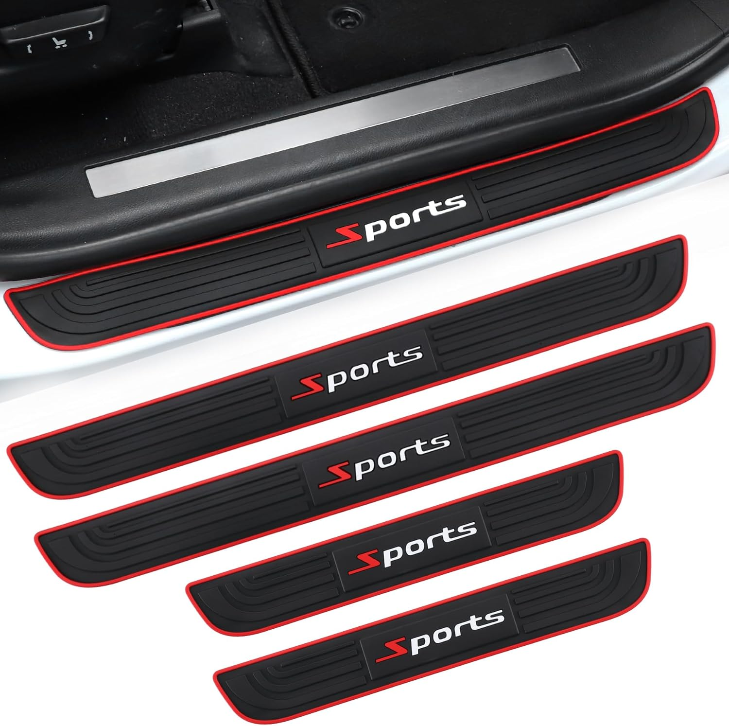 SINGARO Car Door Threshold Protection, 4PCS Universal Rubber Scratch Resistant Exterior Accessories - Door Width 23.6X2.36Inch (Black)