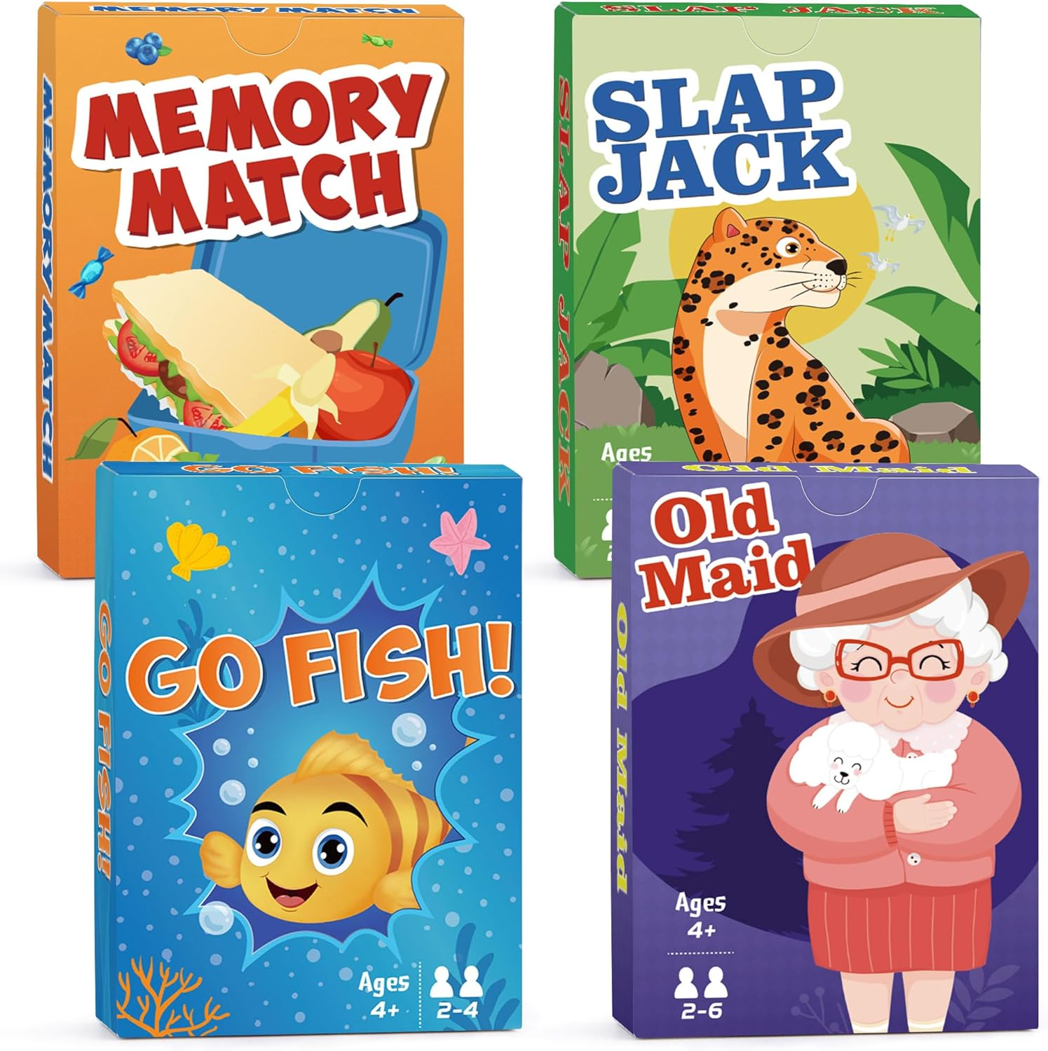 Timenued Card Games Go Fish,Old Maid,Slap Jack and Memory Match- 4 Decks in 1 Pack,Classic Card Games for Kids Ages 4 and Up, Family Party Card Games for Kids and Adults,Fun Gifts for Boys and Girls image number 3