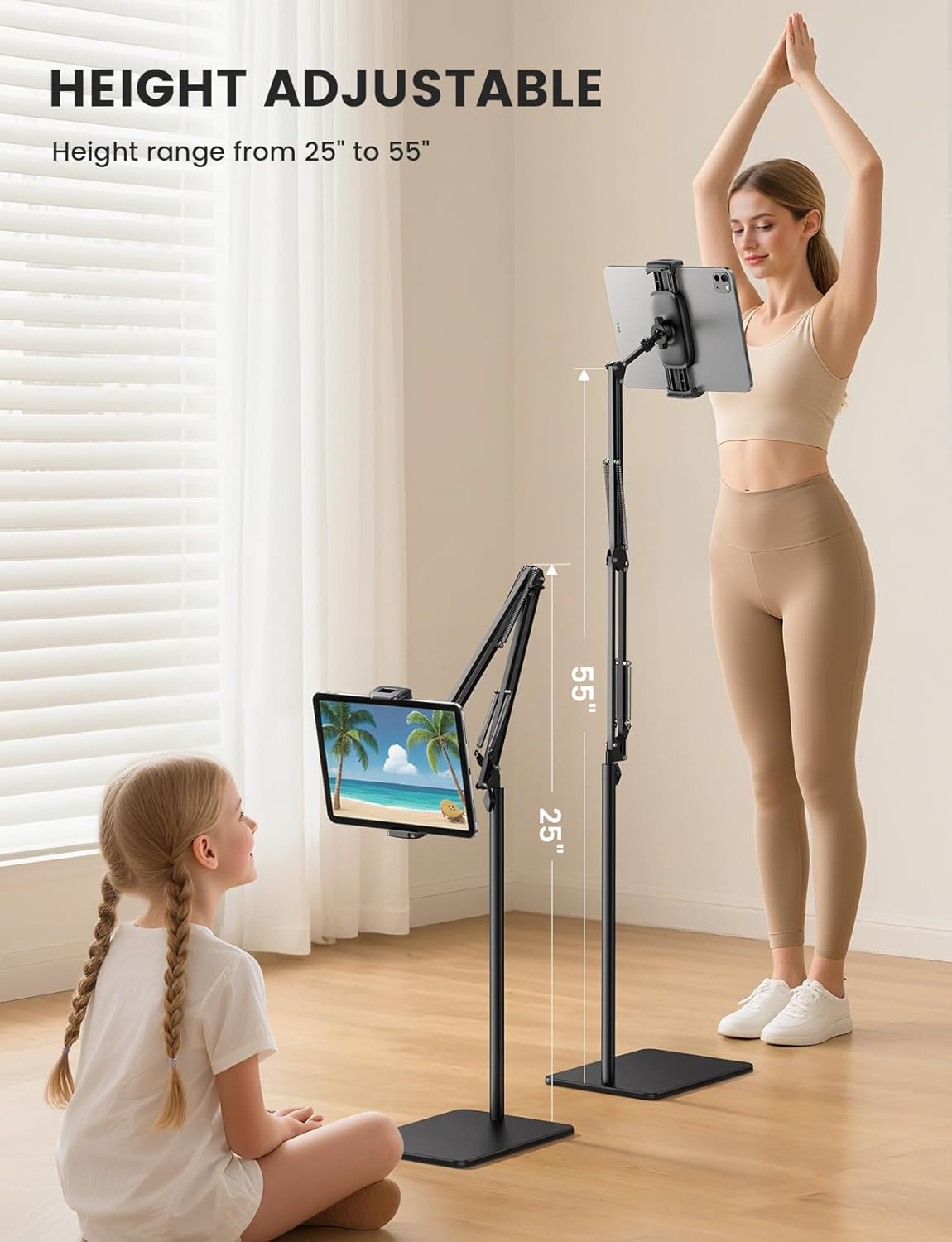 Floor Tablet Stand Phone Holder - Lamicall [55" Height Adjustable][ Flexible Arm] Multi Angle Tablet Holder, 5Lb Weighted Base Bed Mount for 4.7-13" Devices, Ipad Pro Air Mini, Kindle, Tabs, E-Readers image number 3