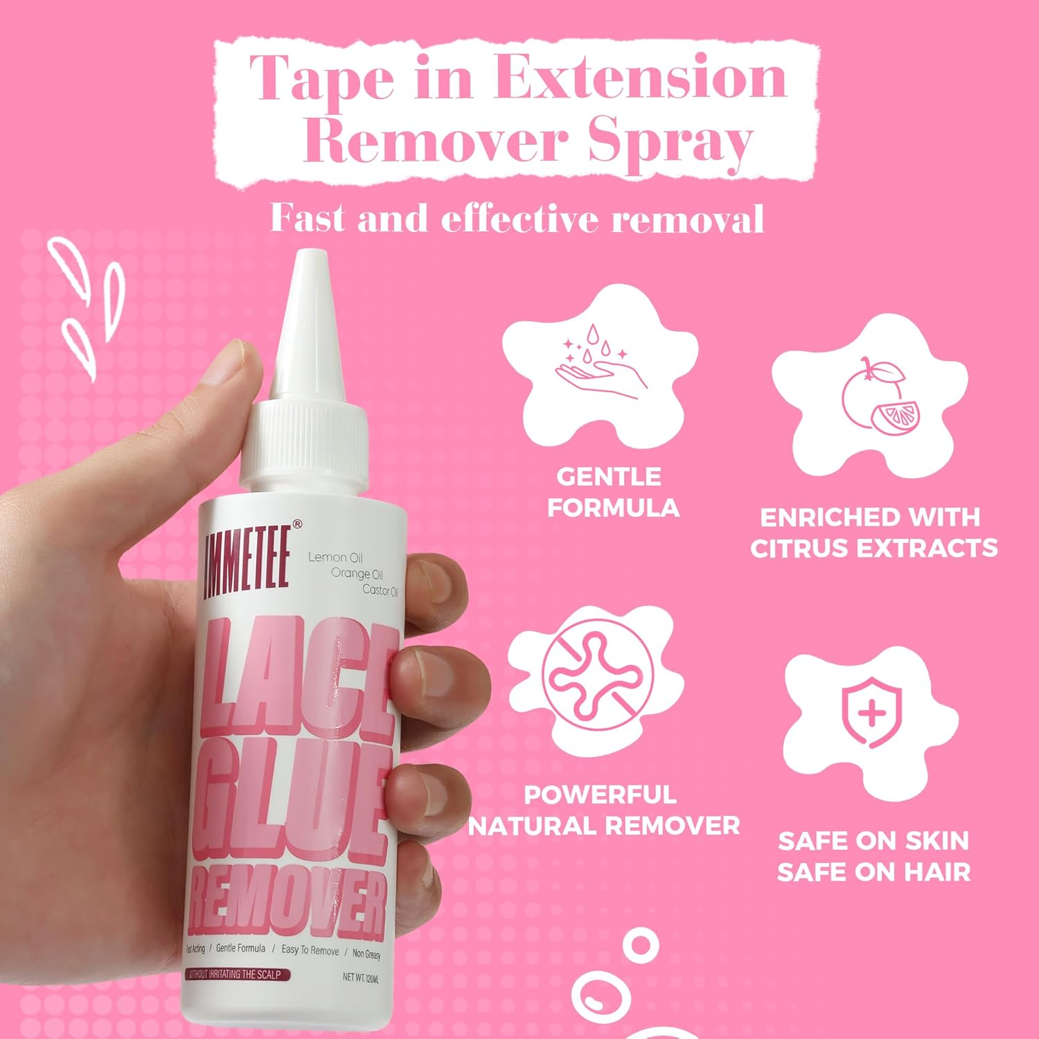 Immetee Tape in Extension Remover Spray, Fast Acting Hair Extensions Wig Glue Remover, Tape in Remover 4Oz/120Ml image number 3