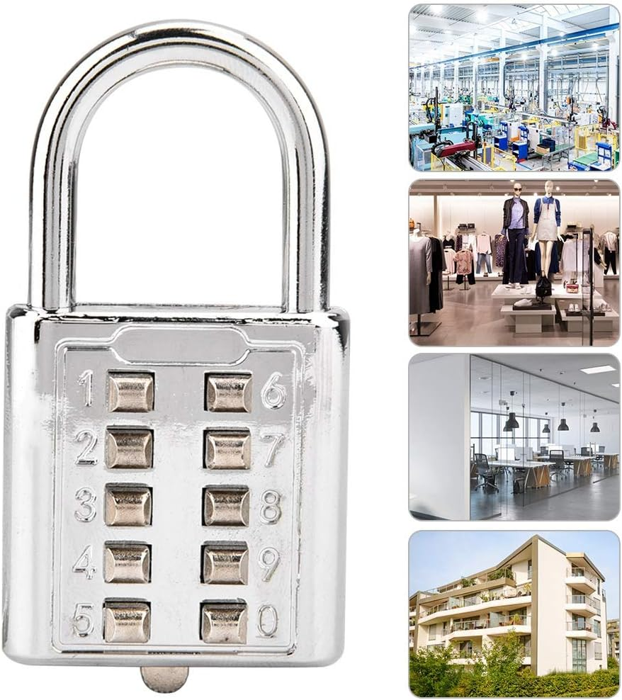 Padlock, Lock Tactile Button Combination Padlock, 10 Button Combination Padlock, 10 Digit Push Button Combination Padlock, 5 Locking Mechanism Bit Key Lock for Luggage, Cabinet image number 3