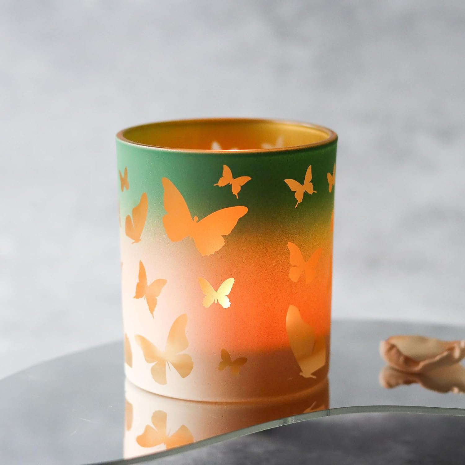 Glass Candlestick Holder, Birthday Gifts for Mom, Delicate Gifts for Women/Her, Butterfly Glass Tea Light Candle for Home Dining Table Office Desk Party Decoration Candle Holder, Green image number 5