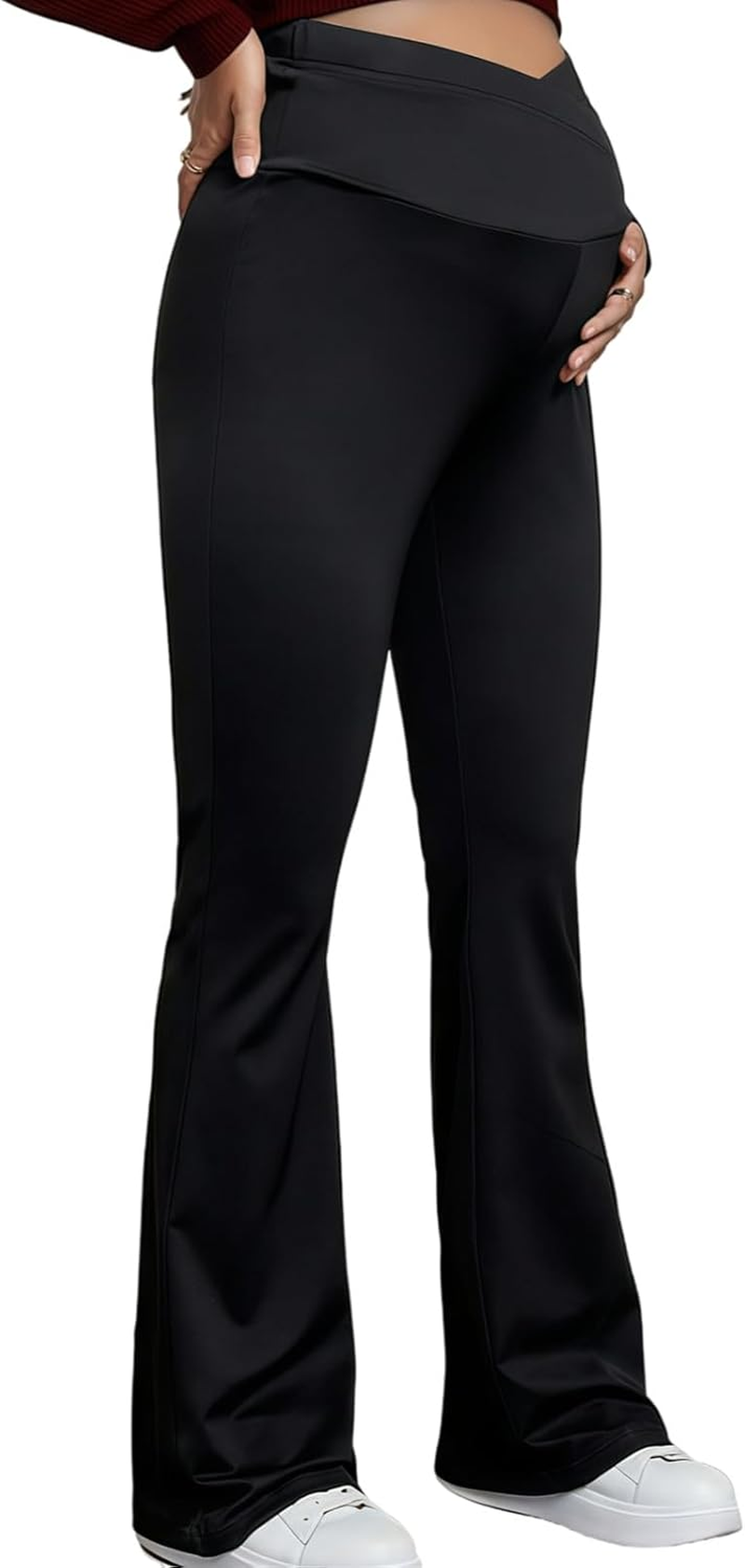 Wide Leg Maternity Trousers Women High Waisted Soft Stretchy over the Belly Pregnancy Sweatpants Workout Sports Activewear Loungewear Maternity Clothes Flared Pants image number 2