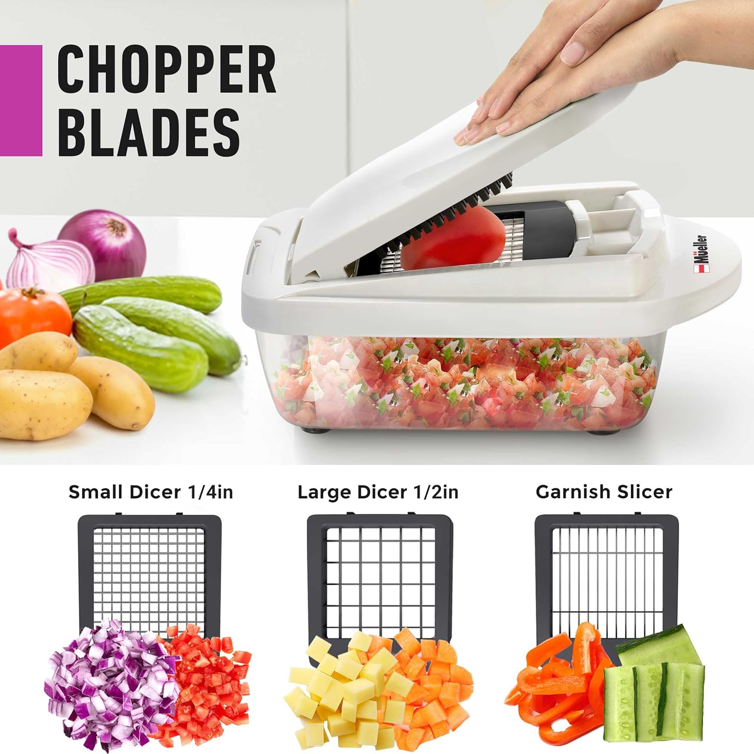 Pro-Series Onion Chopper, Slicer, Vegetable Chopper, Cutter, Dicer, Spiralizer Vegetable Slicer with Container and 8 Blades image number 5