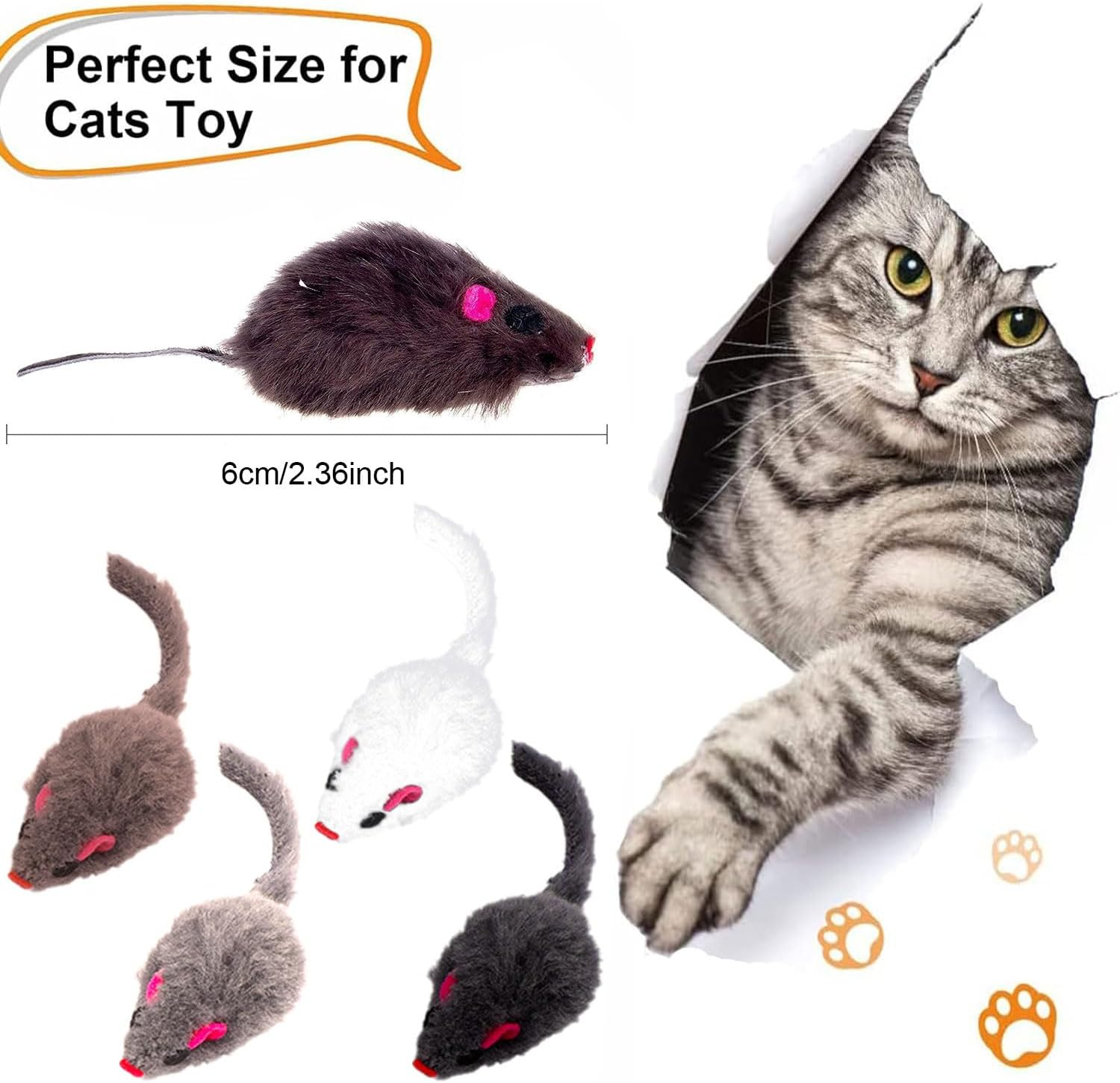 Sunshine Smile Pack of 12 Toy Mouse for Cats, Toy Mouse, Toy Mouse with Plush Tail, Toy Mouse Cat Fur Mice Set, Cat Toy for All Cat Breeds image number 5