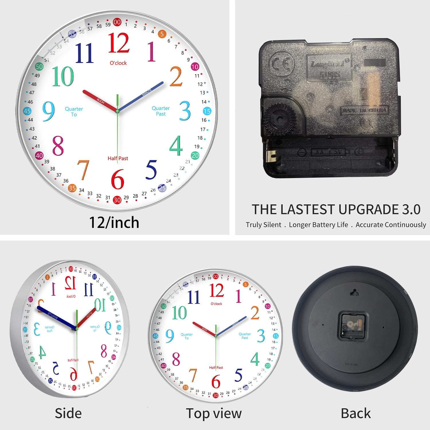 Wigmoa Telling Time Clock - Nonticking Cute Wall Watch Clock - Silent Analog Clock for Room- BA-3 (E Type, 10 Inch)