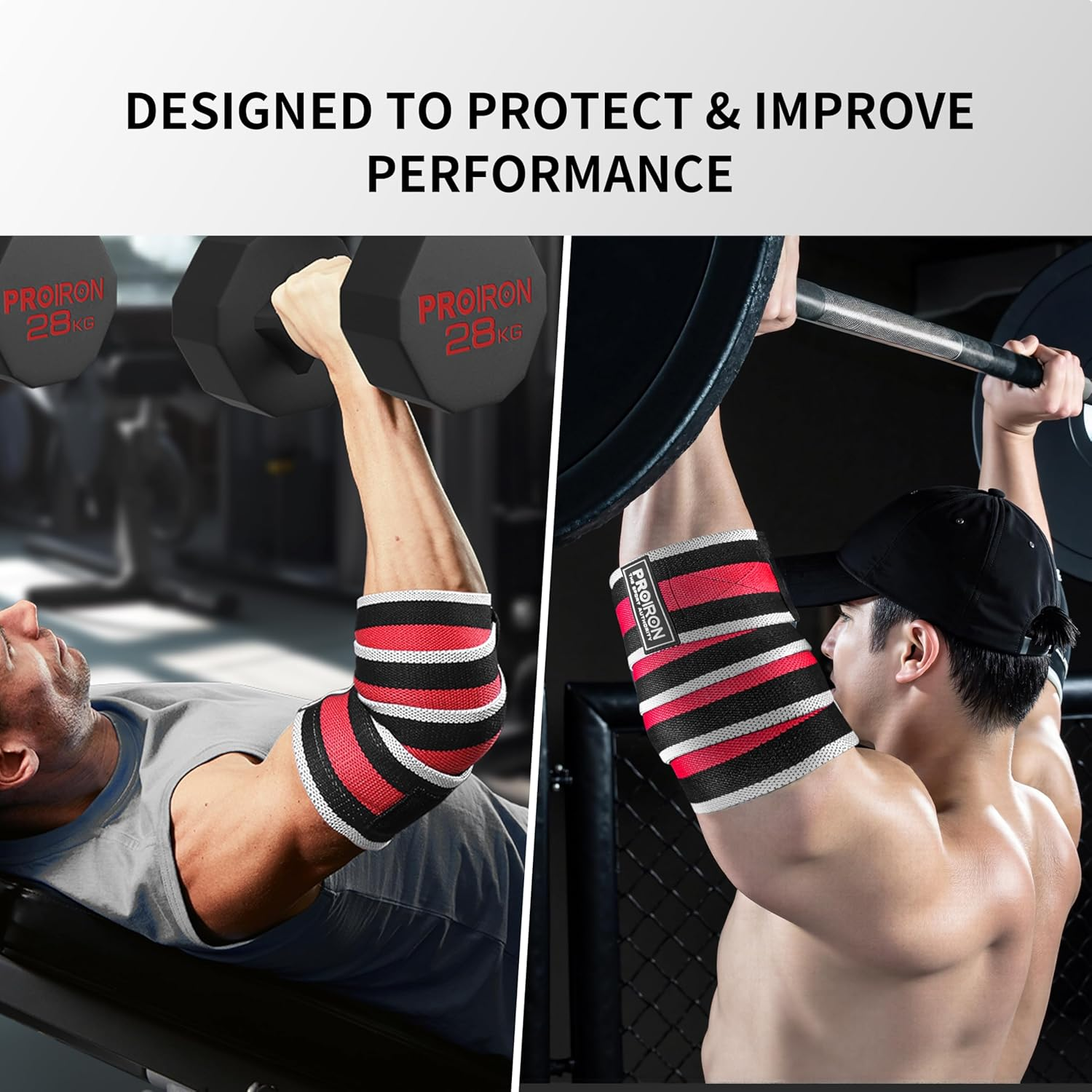 PROIRON Elbow Wraps for Weightlifting (Pair), Stretchable 47" Elbow Compression Strap, Weightlifting Straps for Bench Press, Powerlifting, Pressing, Elbow Straps for Golfer'S Elbow & Tendonitis image number 5