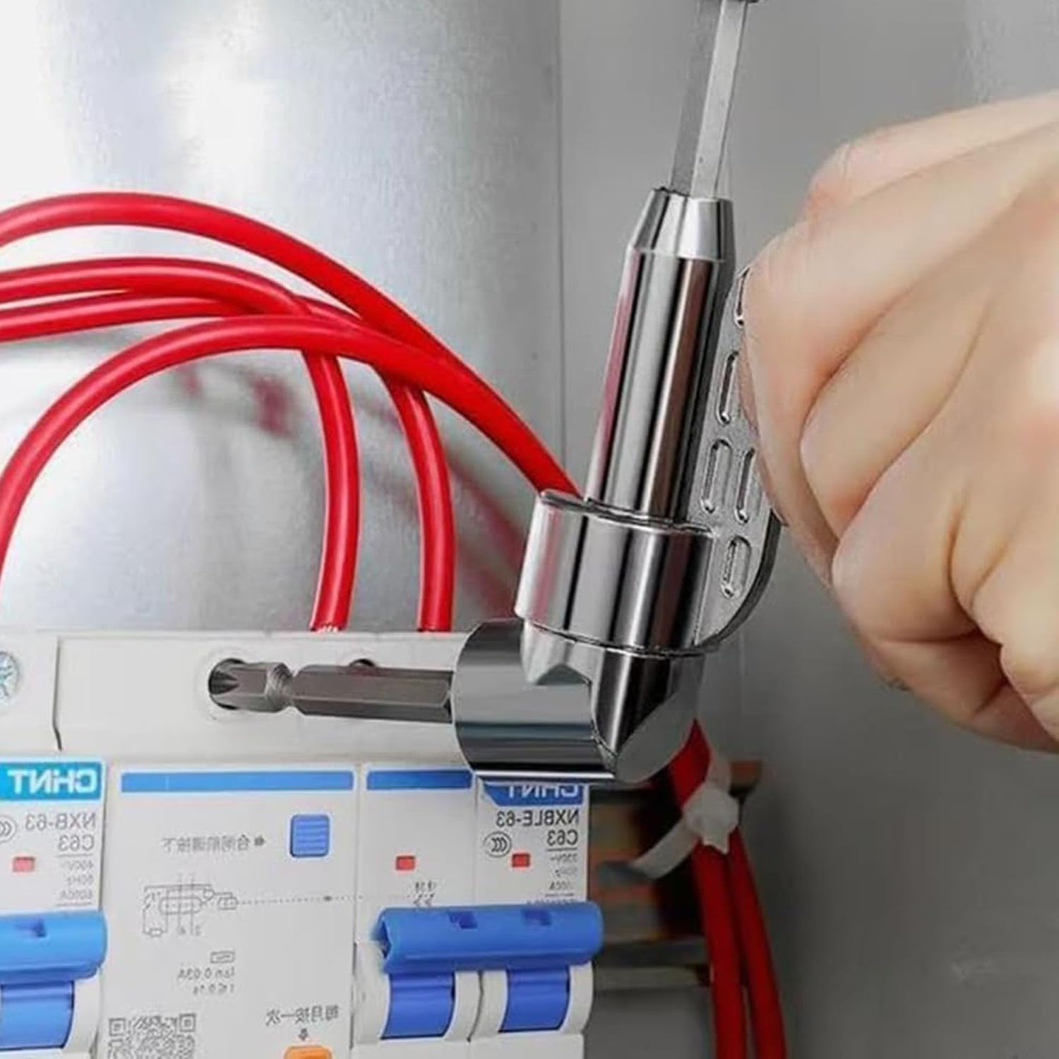 1Set 105 Degree Right Angle Drill Adapter,Corner Tool Screw Hub with Multi-Function Bend Screwdriver Bit, 1/4" Hex Shank Driver Angle Drill Attachment for Screwdriver Drill, 360&deg; Rotatable (Black) image number 1