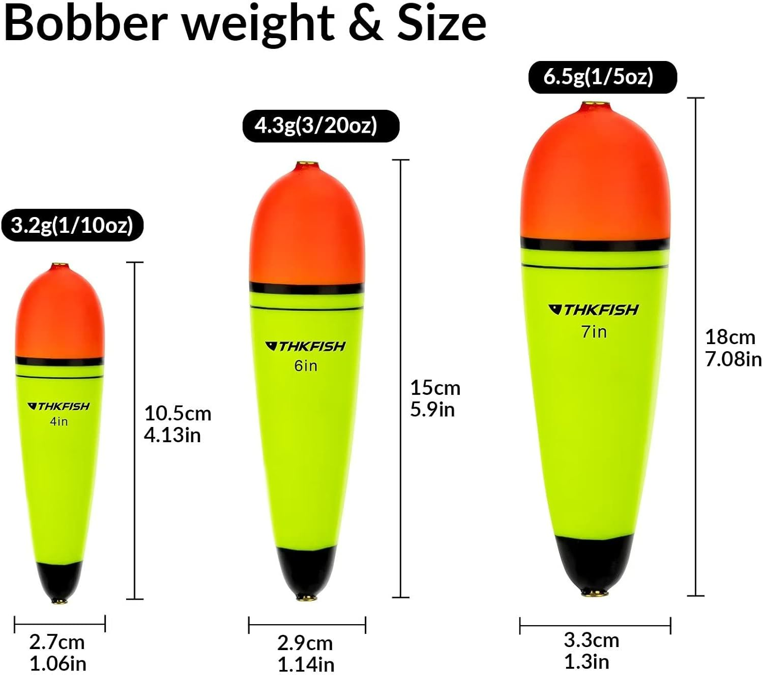 THKFISH Slip Bobbers Floats Eva-Slider-Bobbers Slip Corks for Sea Fishing Catfish Bobbers Assortment Freshwater 4PCS 4", 6", 7"