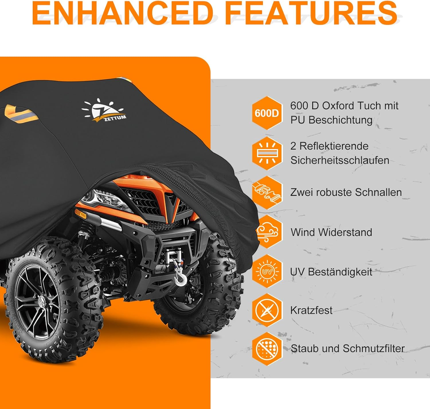 Zettum Quad Cover ATV Cover - 95" X 48" X 48" ATV Car Cover 600D PU Heavy Duty & Waterproof, Outdoor Vehicle Cover All Weather Large for Polaris, Honda, Yamaha (241 L X 121 W X 121 H Cm) image number 3