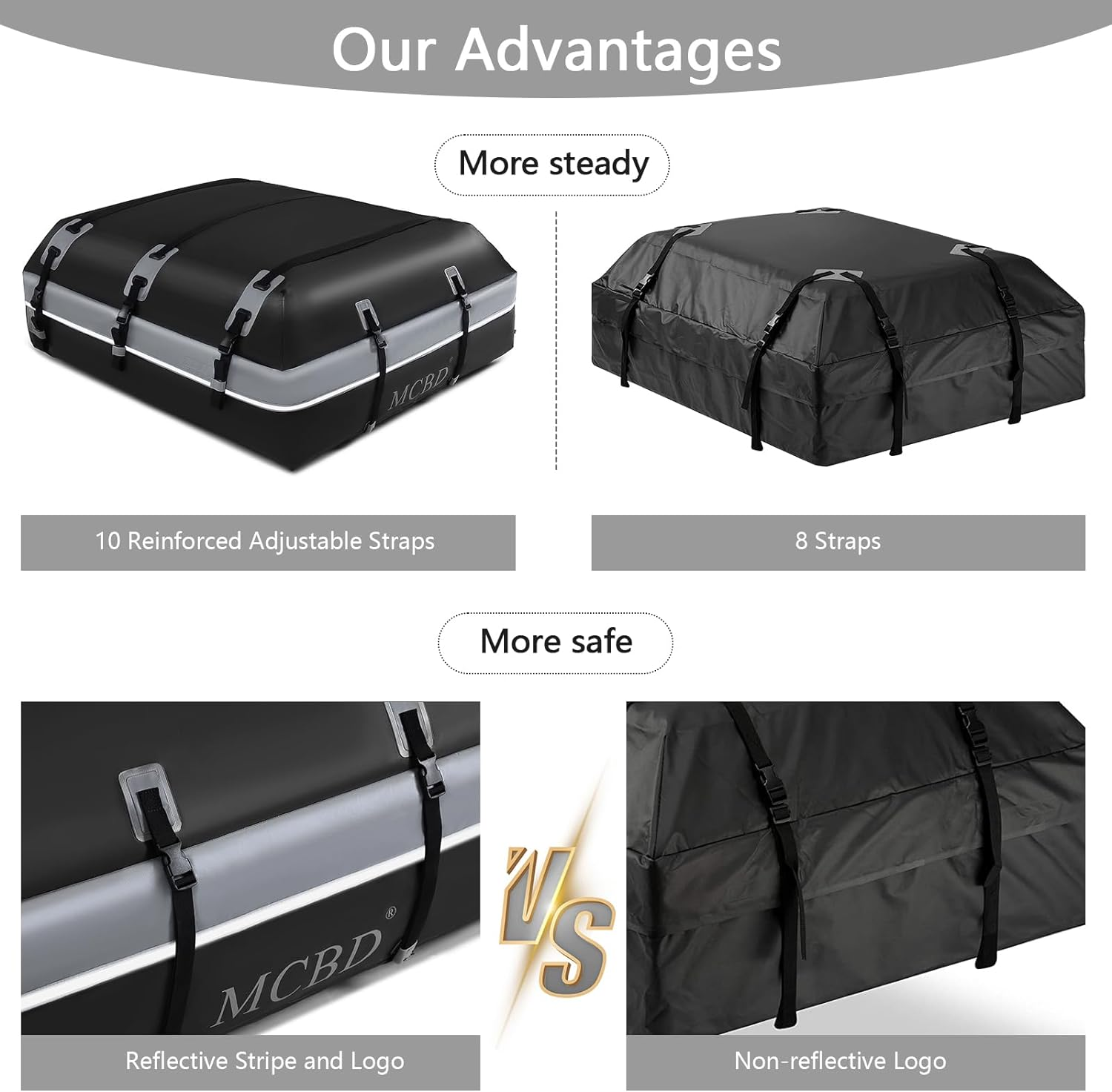 Rooftop Cargo Carrier, 21 Cubic Feet Soft-Shell Waterproof Car Roof Luggage Bag for All Vehicles SUV With/Without Rails, Includes 10 Reinforced Straps + 6 Door Hooks,Storage Bag,Anti-Slip Mat image number 2