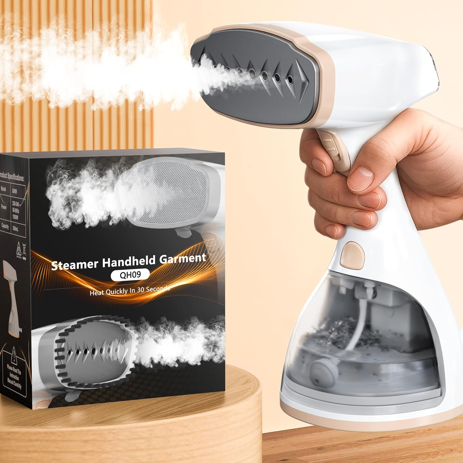 AUSELECT Handheld Steamer for Clothes - 1500W Garment Steamer Iron, Detachable 300Ml Water Tank with Lint Remover & Fabric Brush, 30S Fast Heat-Up Portable Steamer for Travel, Home Appliance & Gift image number 1