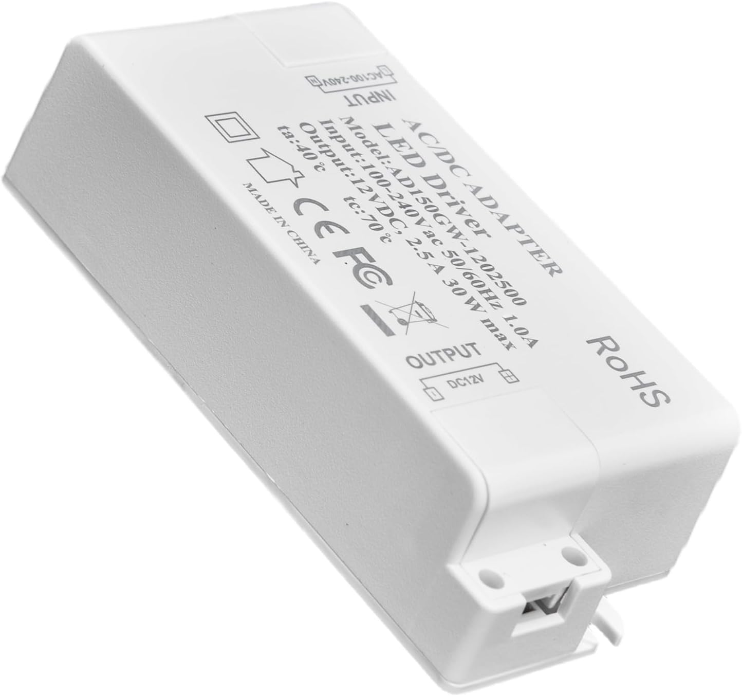 LED Driver Power Supply 30W, 12V 2.5A Constant Voltage, IP67 Rated Enclosure, No Flicker, for LED Strip Lights, Cabinet, Bathroom, Landscape Lighting image number 6