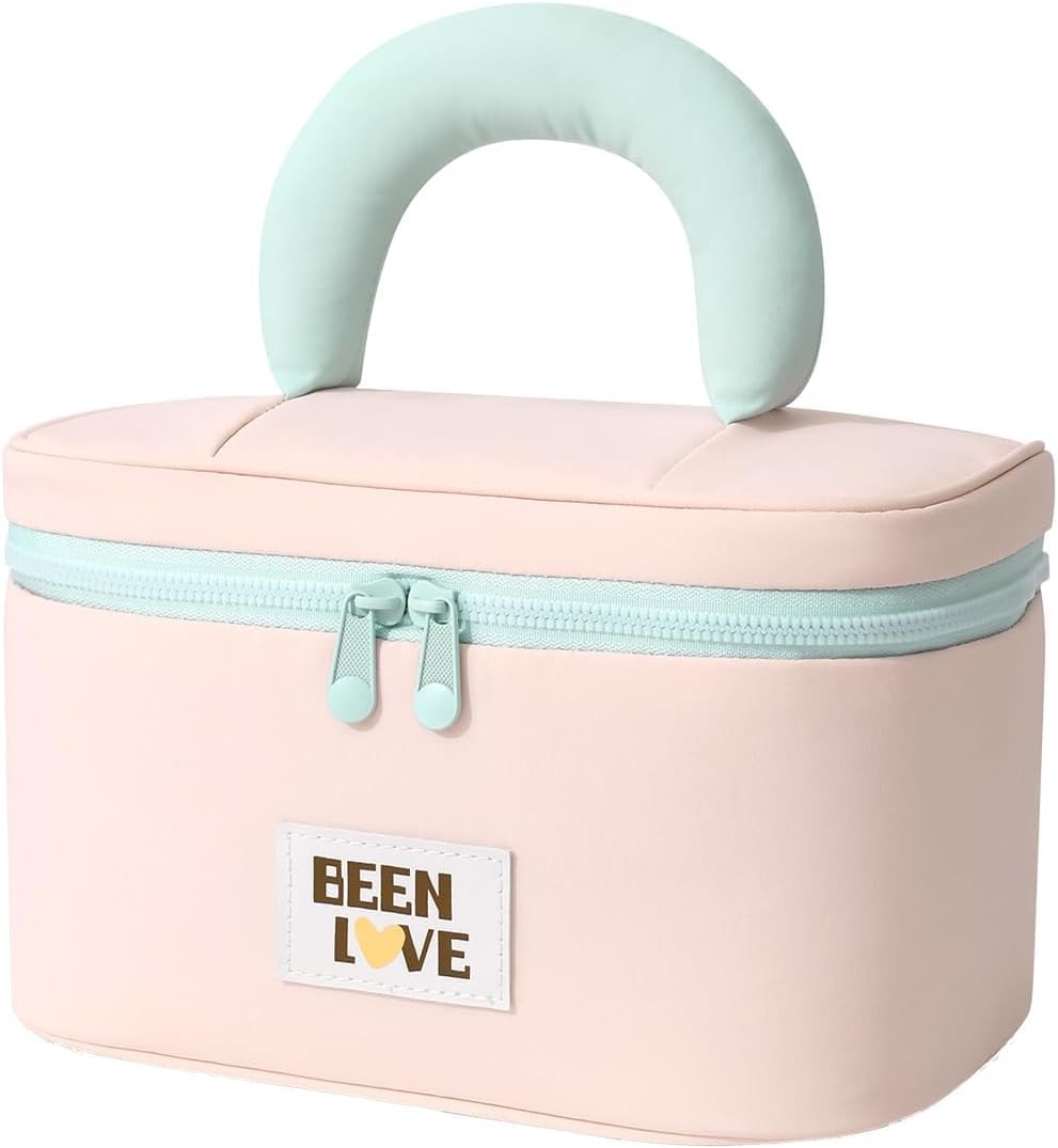 Travel Makeup Bag Cute Cosmetic Bag for Women Large Capacity Makeup Case Organizer Bag Toiletry Bag Portable Waterproof Make up Bags with Handle and Divider, Pink (Pink)