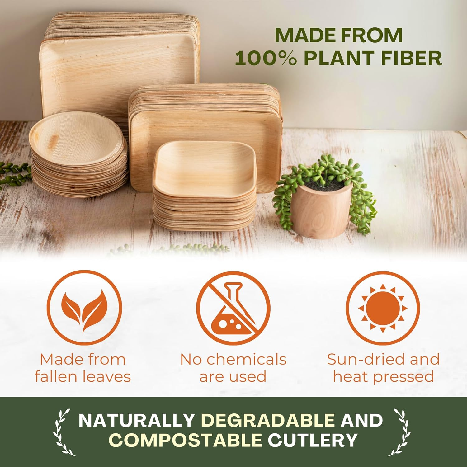 Natural Panaa 200 Pieces Biodegradable, Disposable Plates Party Paper Plates Set - Mother Nature'S Choice for Bamboo Party Plates and Party Cups | 100% Compostable Disposable Cutlery image number 1