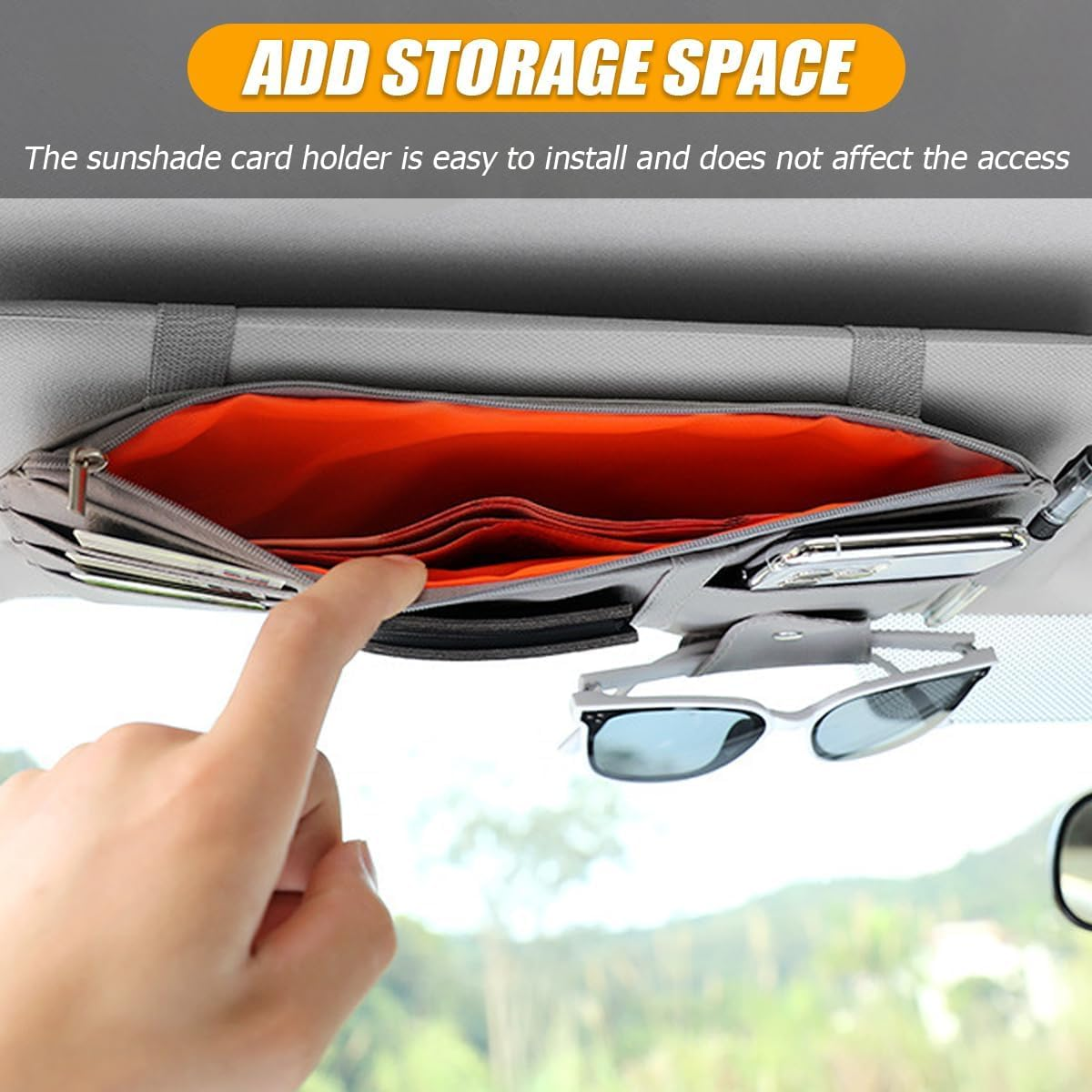 2 PCS Car Organizer Storage CD DVD Cards Sunglasses Decor Registration and Insurance Holder Case Sun Visor Accessories (Black) - Black image number 2