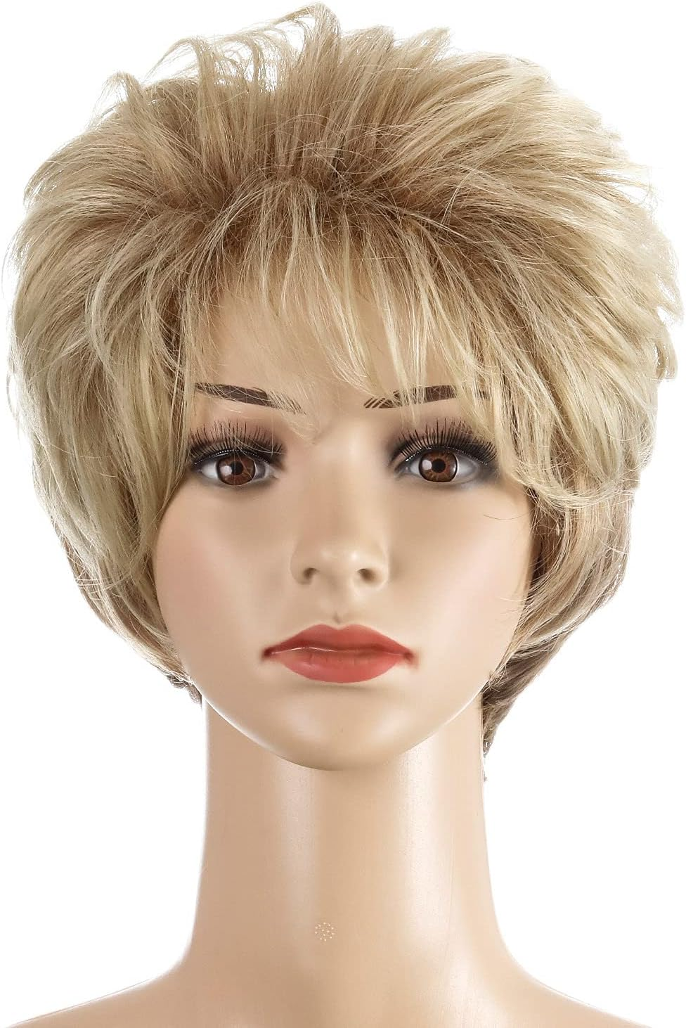 AUBWIG Mixed Blonde Short Hair Fluffy Hair Natural Curly Hair Wigs with Fringe for Women Heat Resistant Synthetic Hair Wig Daily Use (Mixed Blonde #2H) image number 4
