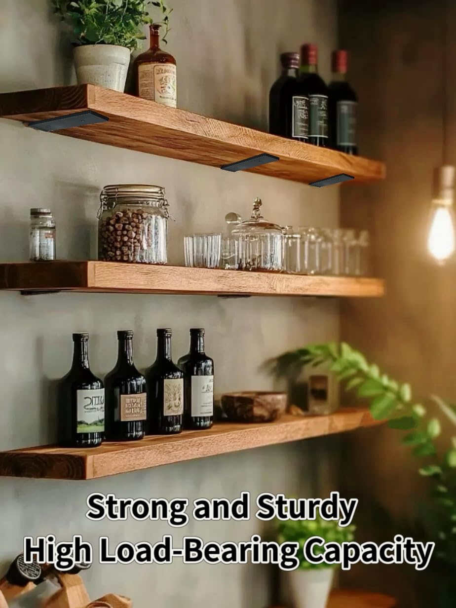 Shelf Bracket, 6 Pack 8 Inch Long L-Shaped Floating Shelf Bracket, Heavy Duty Shelf Bracket, 1/5-Inch Thick Metal Wall Shelf, 160 Lb Weight Capacity, Wood Shelf Support DIY Bracket (Matte Black) image number 1