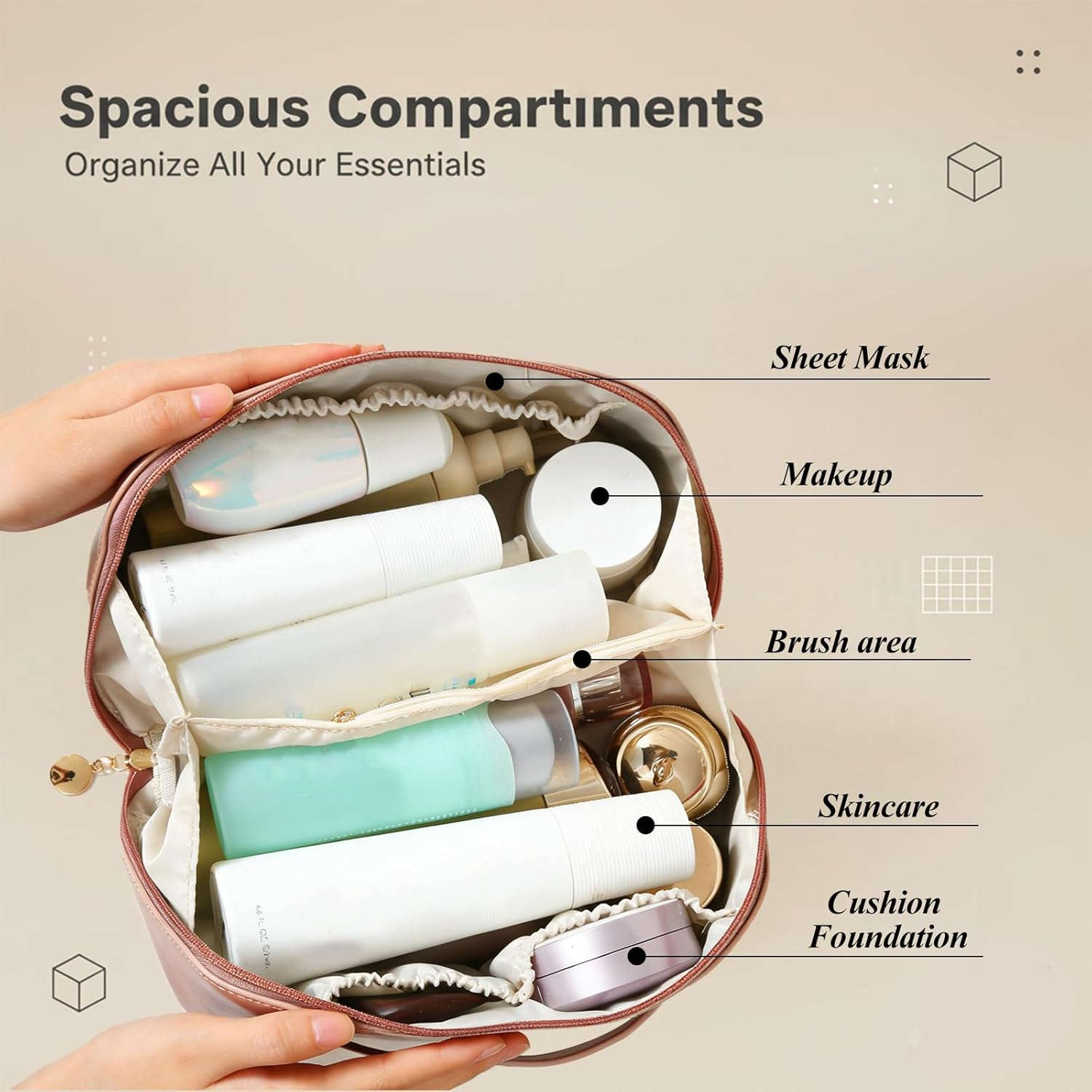 Makeup Bag,Large Capacity Make up Bag,Portable Travel Cosmetic Case for Women,Waterproof Toiletry Storage Organizer Pouch - Blue image number 2