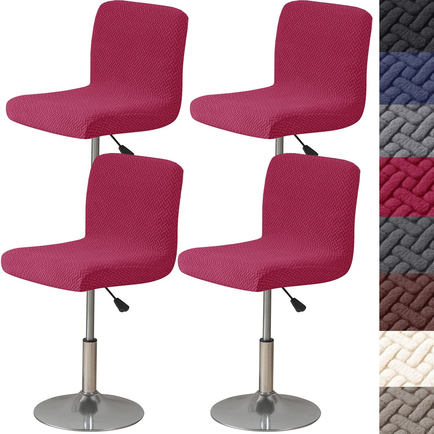 HFCNMY Bar Stool Covers with Backs,4 Pack Stretch Bar Stool Chair Covers,Jacquard Bar Stool Covers,Washable Bar Chair Covers Swivel Barstool Covers Slipcovers with Back Red - 4, Black image number 3