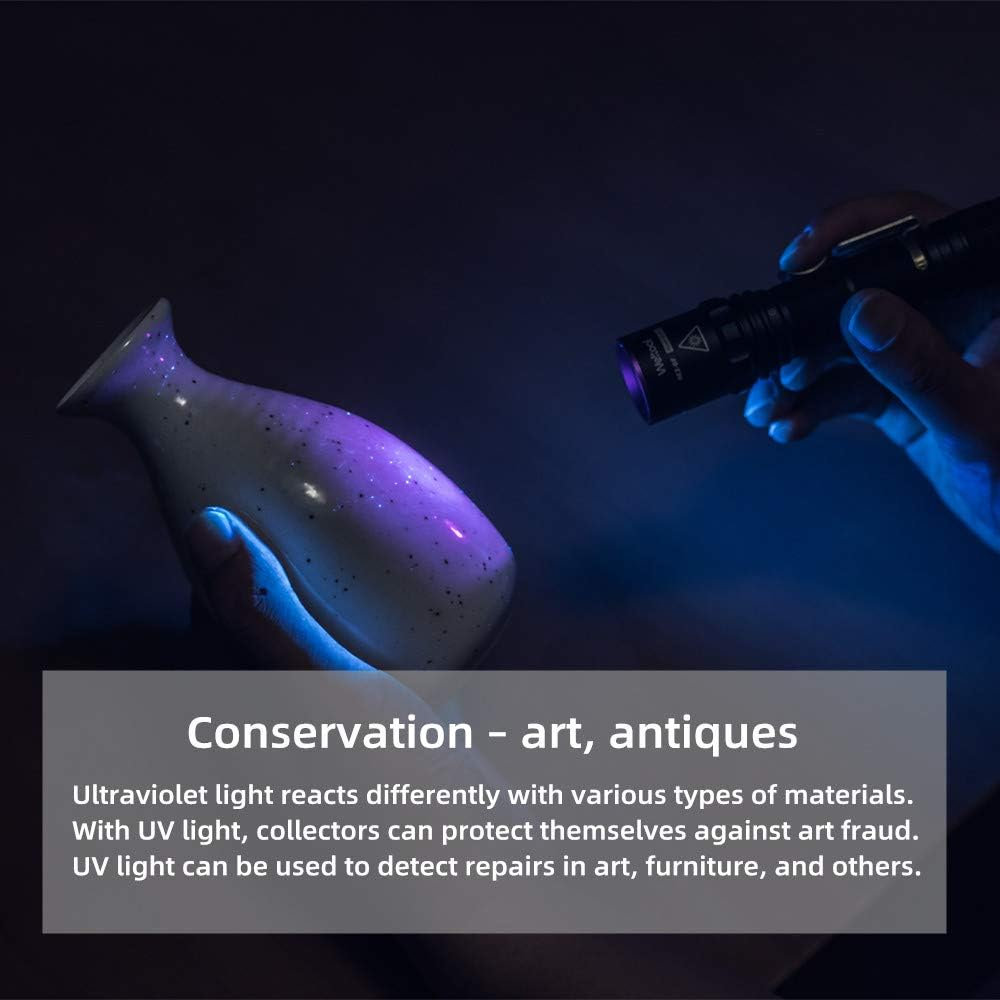 Weltool Professional UV Flashlight 365Nm UV-A Black Light Max. 2060Mw High Power for UV Glue Curing, AC Leak Detector Rocks and Mineral Glowing, Pet Urine Detector, Non Destructive Testing image number 4