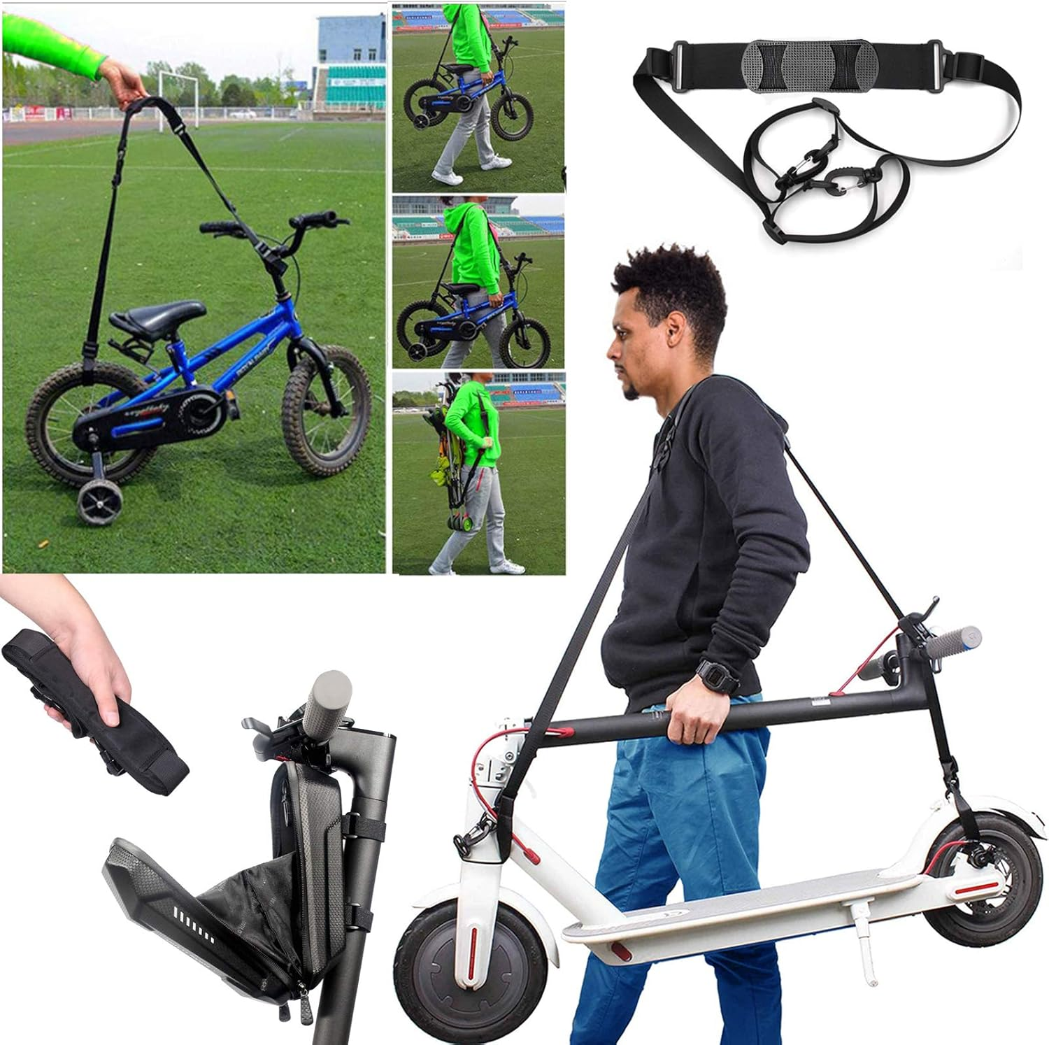 PERCARE Scooter Shoulder Strap Compatible for Carrying Beach Chair, Electric Scooter,Kids Bike,Foldable Bikes, Balance Bikes, Yoga Mat with Non-Slip Shoulder Pad,Adjustable image number 3