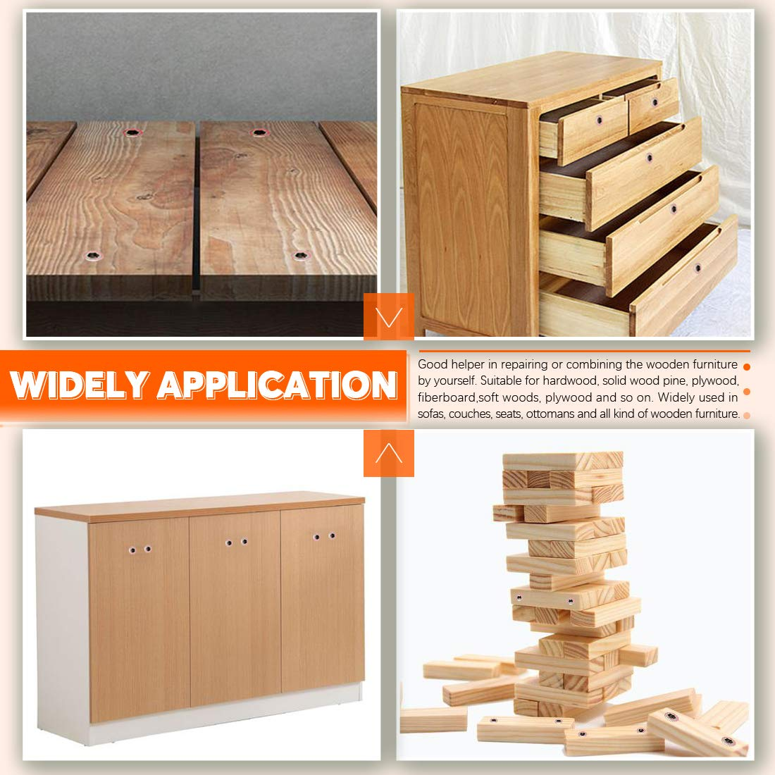 Rustark 120 Pcs 1/4" and 5/16" Carbon Steel Zinc Plated Color Threaded Insert Nuts Assortment Set Screw-In Nut Hex Socket Drive Wood Bolt Fastener Connector for Wooden Furniture image number 5