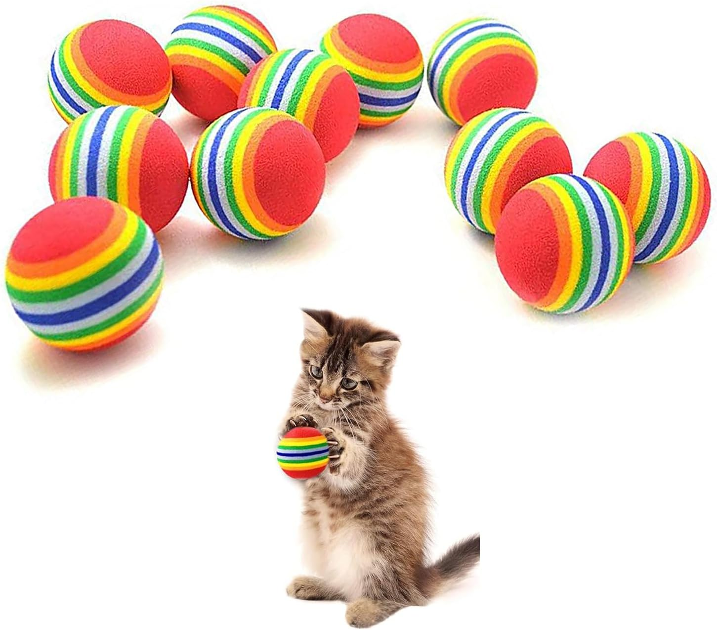 Vebetter Rainbow Cat Ball, 9 Pz 4.2 Cm Soft Cat Ball, Interactive Kitten Toy, Rainbow Cat Balls, Colourful Foam Balls for Pets, Playing Chew Exercise Toy, Cat Toy Ball image number 5