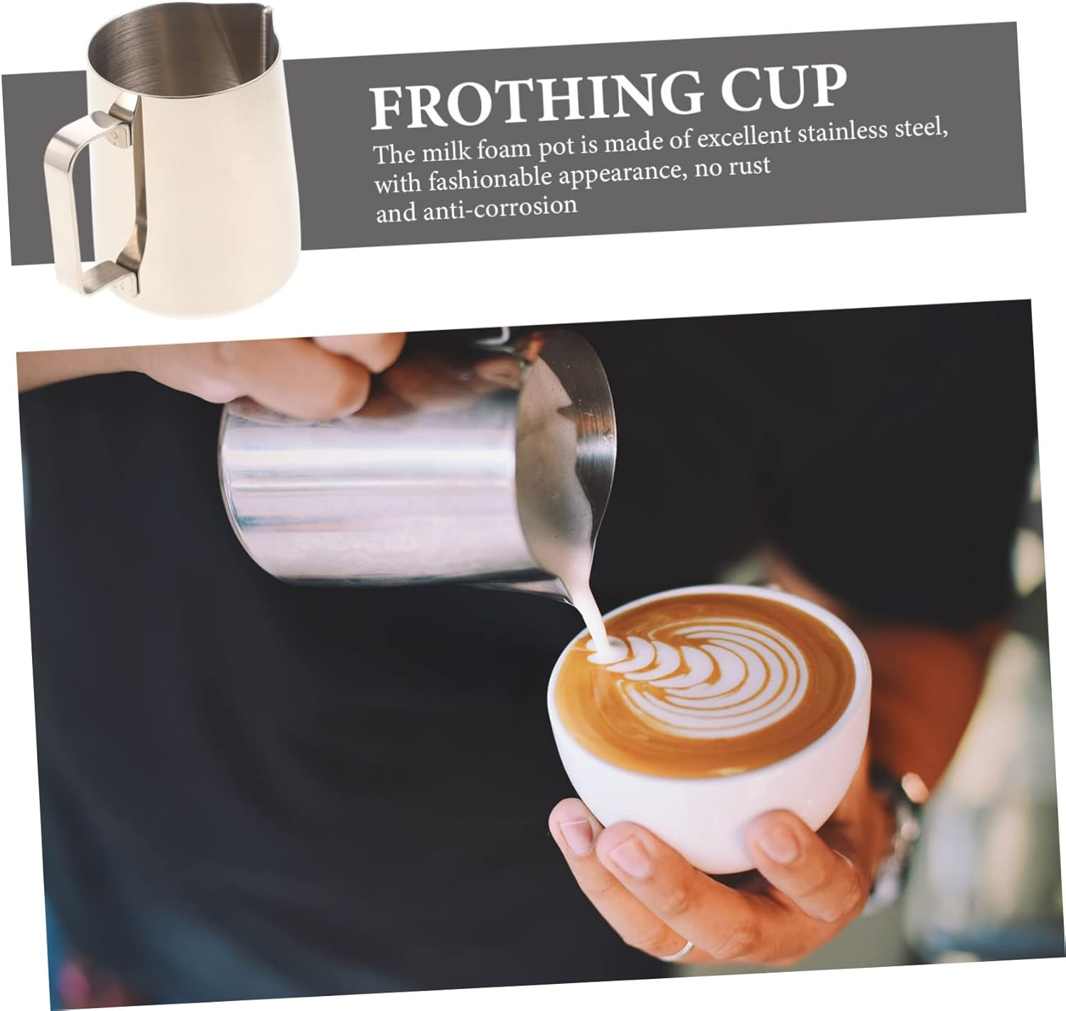 CONGARTENO Stainless Steel Milk Frothing Pitcher for Coffee Latte Art Handheld Milk Pitcher for Espresso Kitchen Supplies image number 2