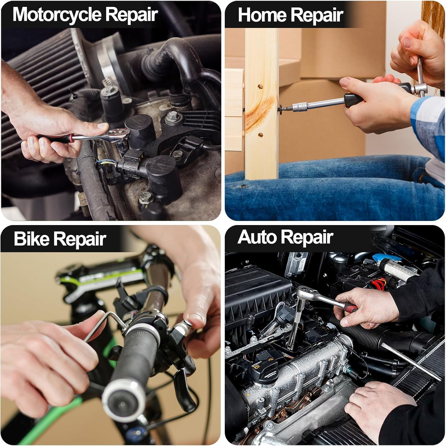 46 Pieces 1/4 Inch Drive Socket Ratchet Wrench Set, Mechanic Tools with Bit Socket Set Metric and Extension Bar for Auto Repairing and Household, with Storage Case image number 5