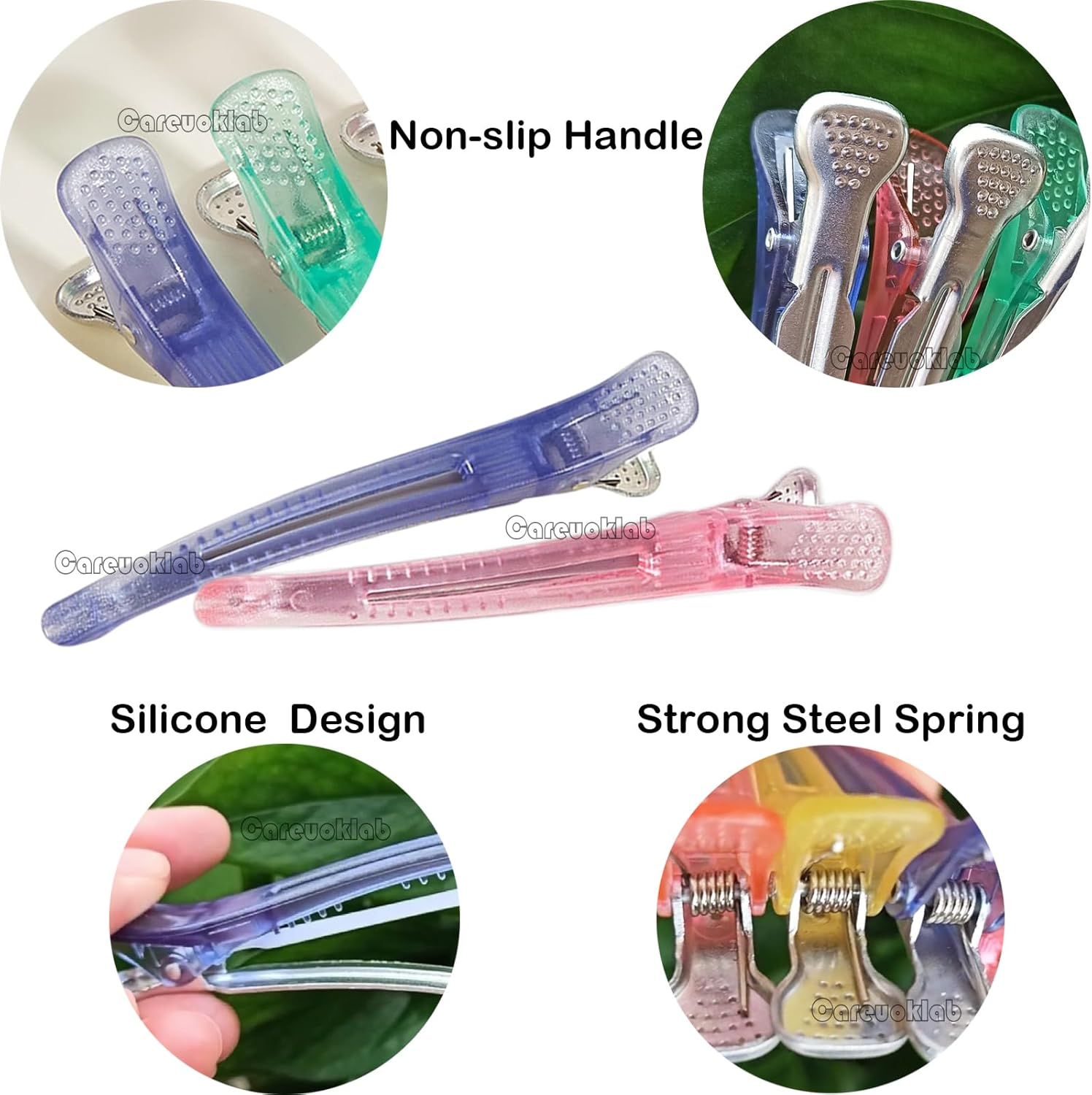 6 Pack Duck Bill Clips for Styling and Sectioning, Non-Slip with Silicone Band, No-Trace Duckbill Alligator Hair Clips for Thick & Thin Hair-Professional Salon Hair Clips image number 1