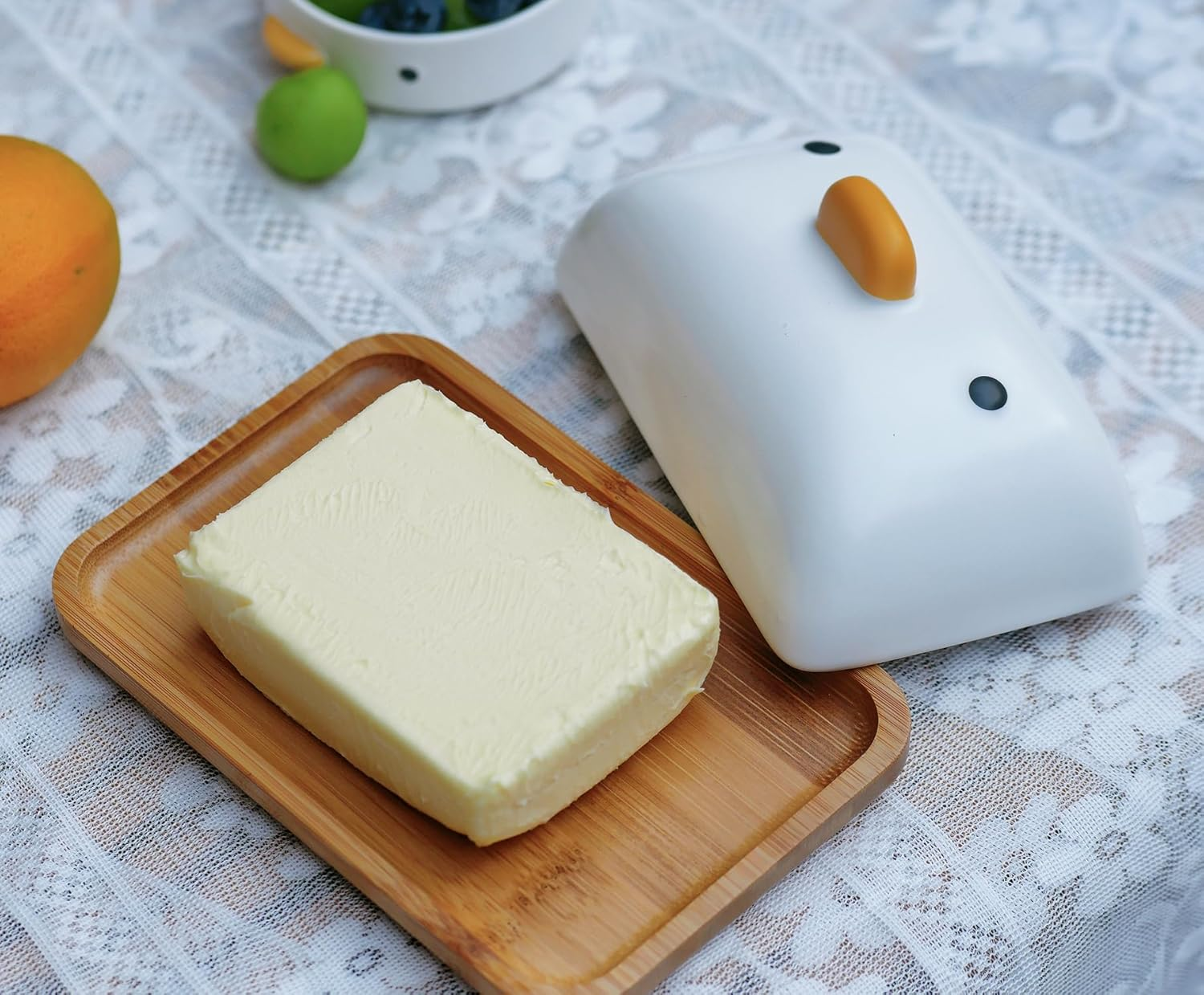 PURROOM Cute Duck Butter Dishes, Bamboo & Porcelain, White, 7" X 4.7" with Ceramic Lid image number 6