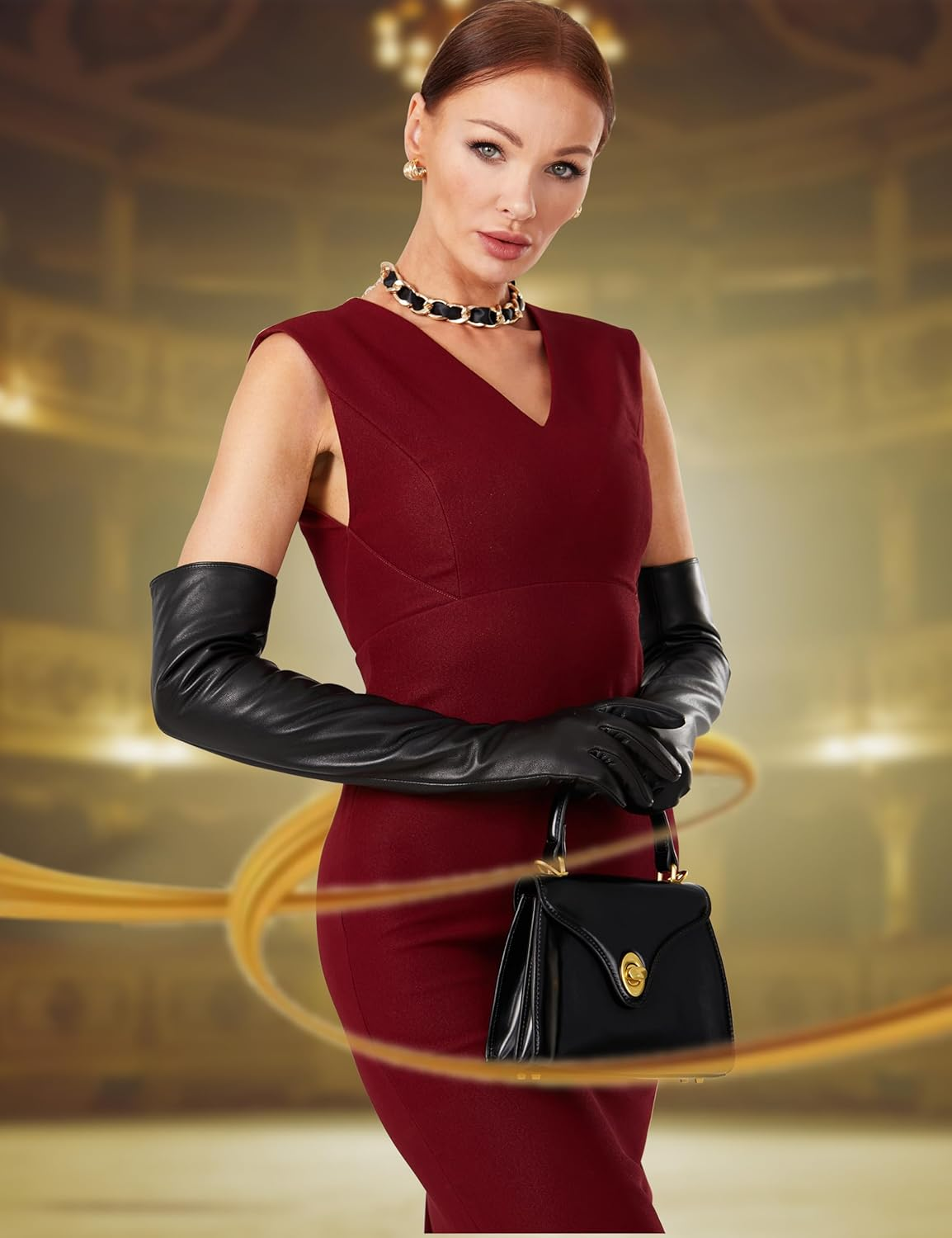 VIKIDEER Warm Soft Long Leather Gloves Women Plush Lined Full Touchscreen Luxury Gloves for Evening Opera Arty Costume 23.6'' image number 5